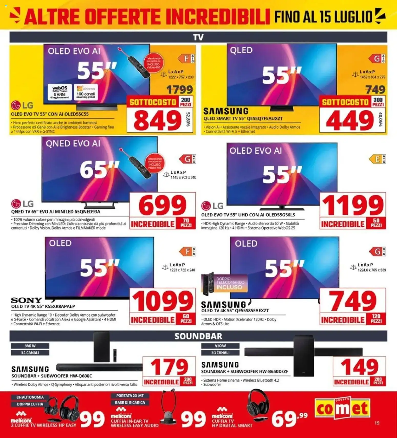 Volantino Comet del 03/07/2026 | Pagina: 19 | Prodotti: smart TV, TV, Audio, Cuffie