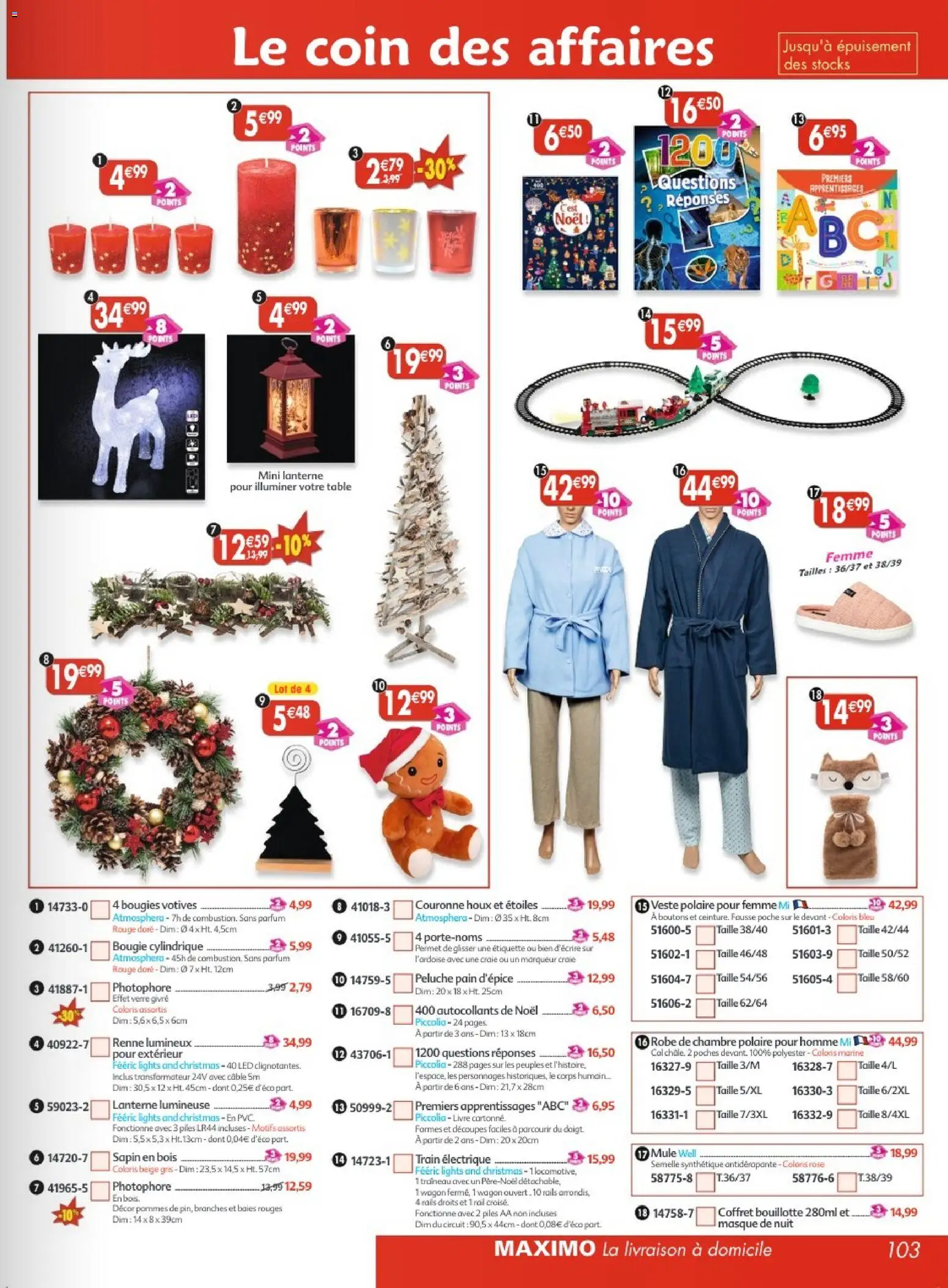 {H1} | Page: 103 | Produits: Piles AA, Bougies, Pommes, Piles