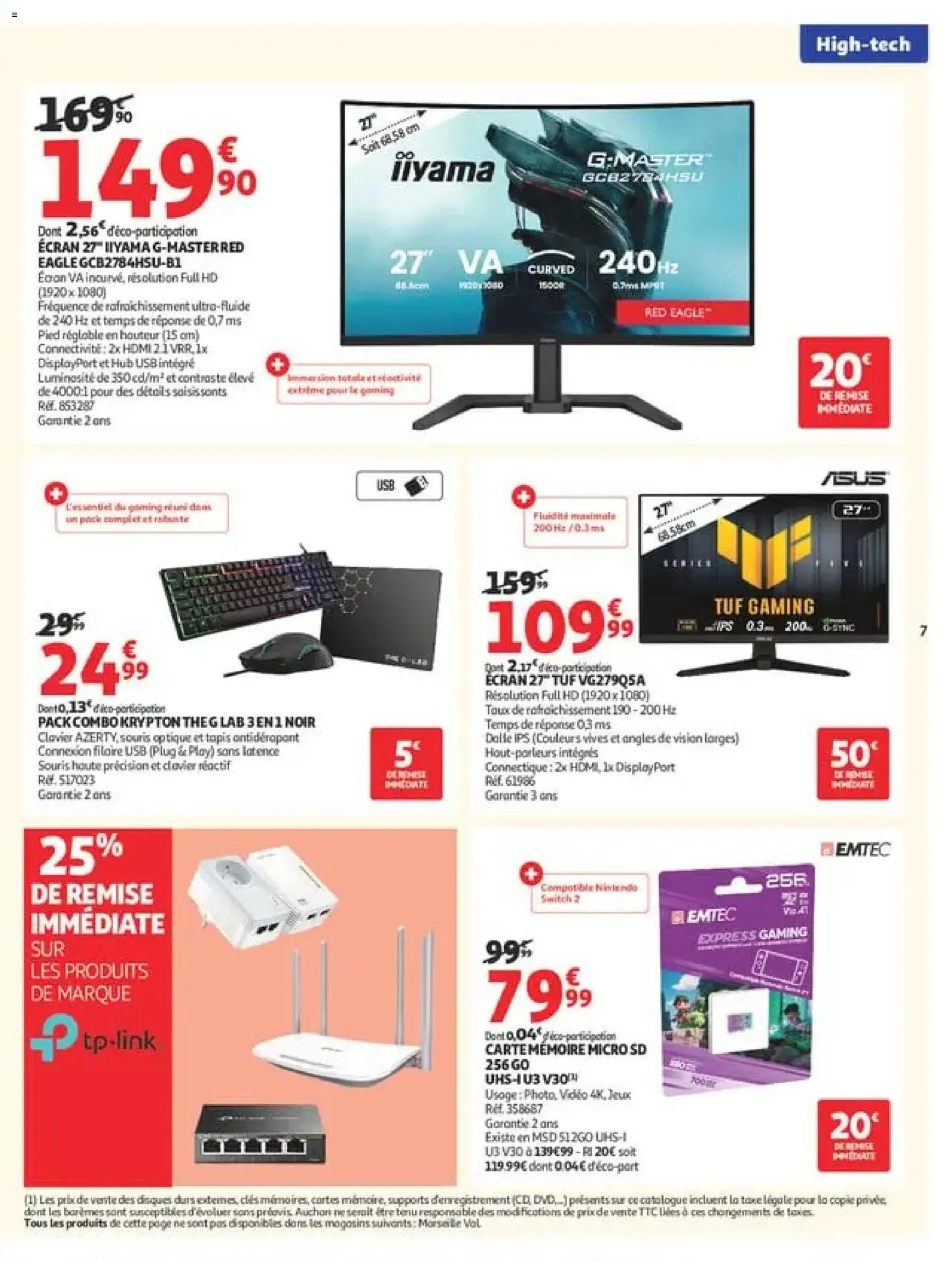 {H1} | Page: 7 | Produits: Clavier, Vidéo, USB, Dalle