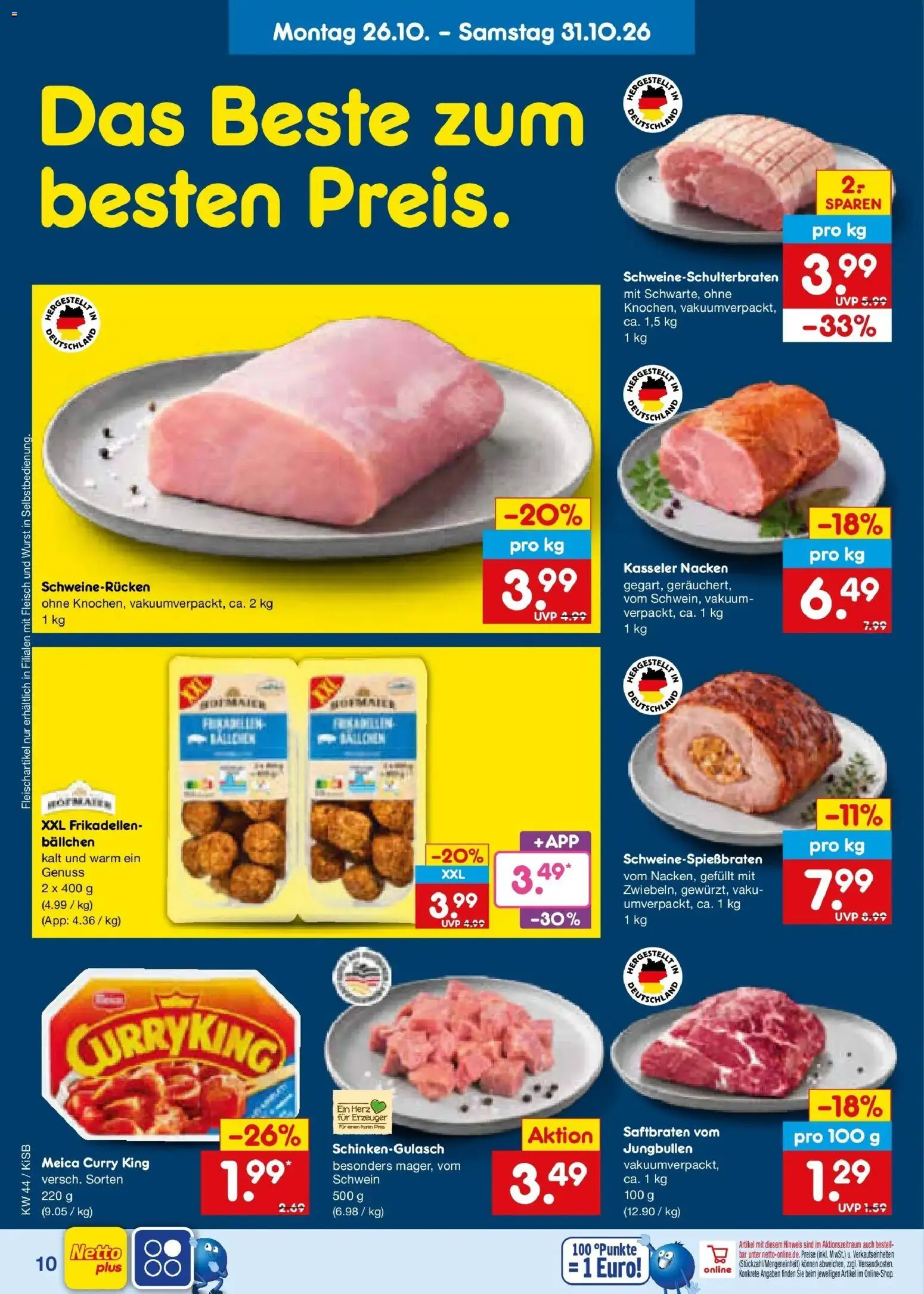 Netto Marken-Discount Prospekt Nürnberg – gültig ab 26.10.2026 | Seite: 14 | Produkte: Kasseler nacken, Wurst, Schweinerucken, Fleisch