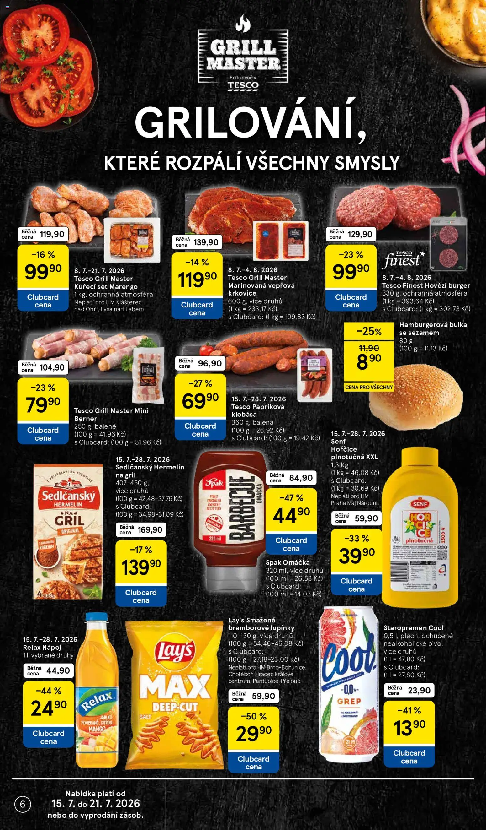 Tesco leták - Hypermarket od 15.07.2026 | Strana: 6 | Produkty: Staropramen Cool, Gril, Hermelín na gril, Krkovice