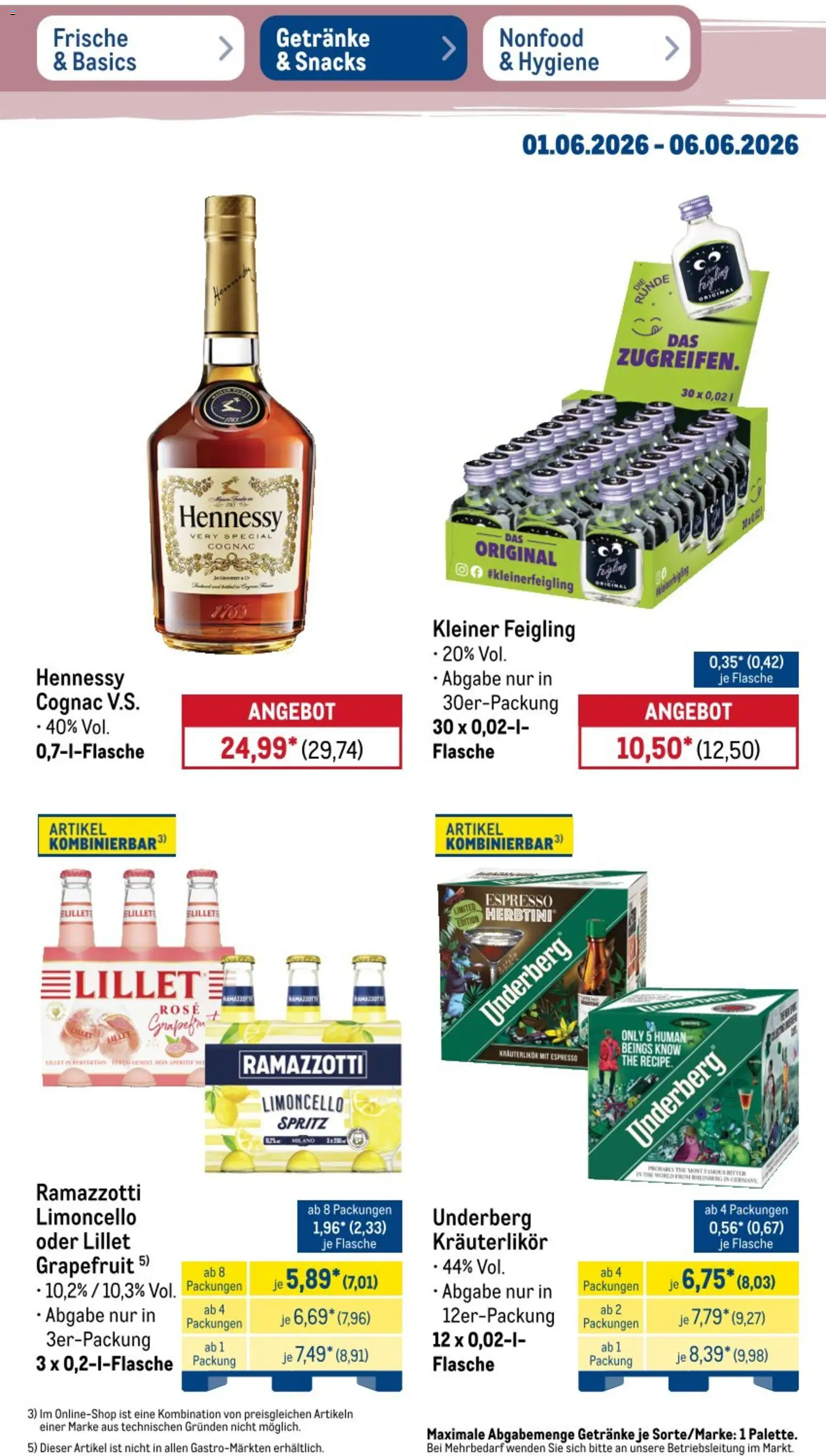 Metro NonFood-Angebote – gültig ab 01.06.2026 | Seite: 24 | Produkte: Kleiner feigling, Lillet, Ramazzotti, Underberg
