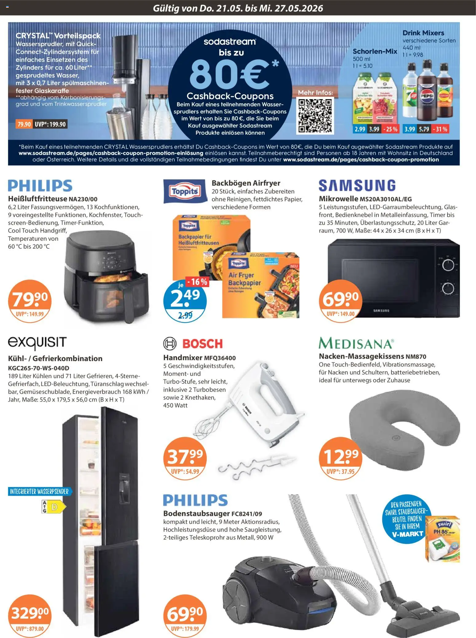 V-Markt Angebote – gültig ab 21.05.2026 | Seite: 18 | Produkte: Bosch, Mikrowelle, Handmixer, Sodastream