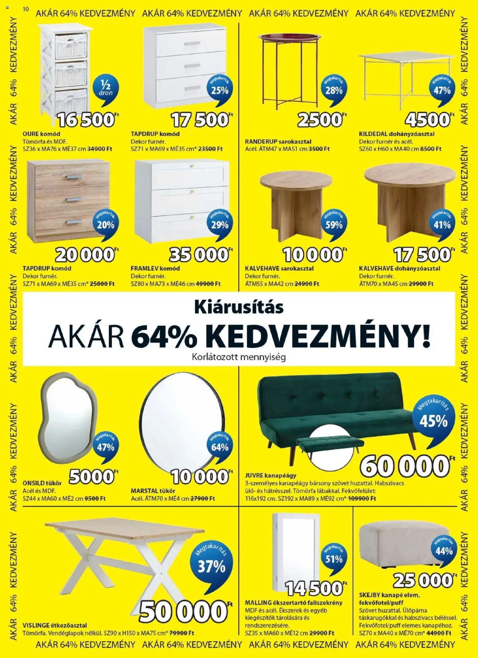 JYSK akciós ujság - amely érvényes a következő dátumtól: 03.06.2026 | Oldal: 10 | Termékek: Kanapéágy, Komód, Ülőpárna, Dohányzóasztal