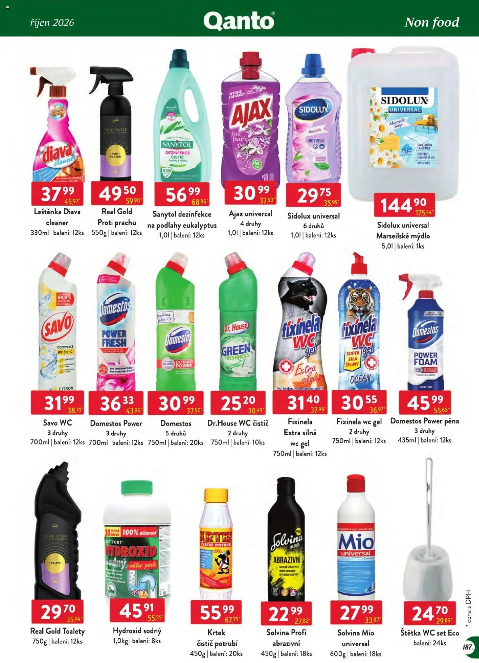 Astur & Qanto leták - Velkoobchod 10/2026 od 01.10.2026 | Strana: 187 | Produkty: Hydroxid sodný, Domestos, Wc, Sidolux