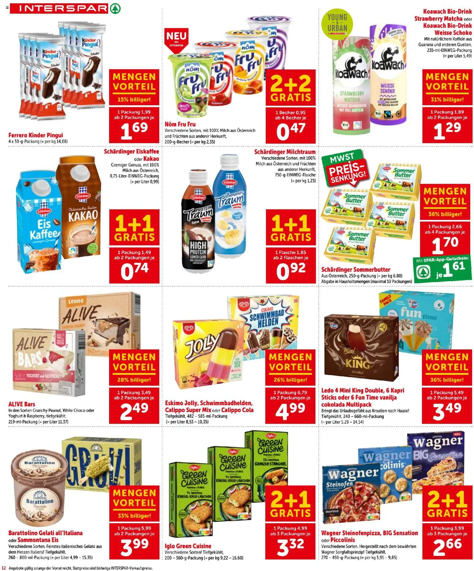 Interspar - Flugblatt gültig ab 30.07.2026 | Seite: 12 | Produkte: Eis, Gemüse, Milch, Butter