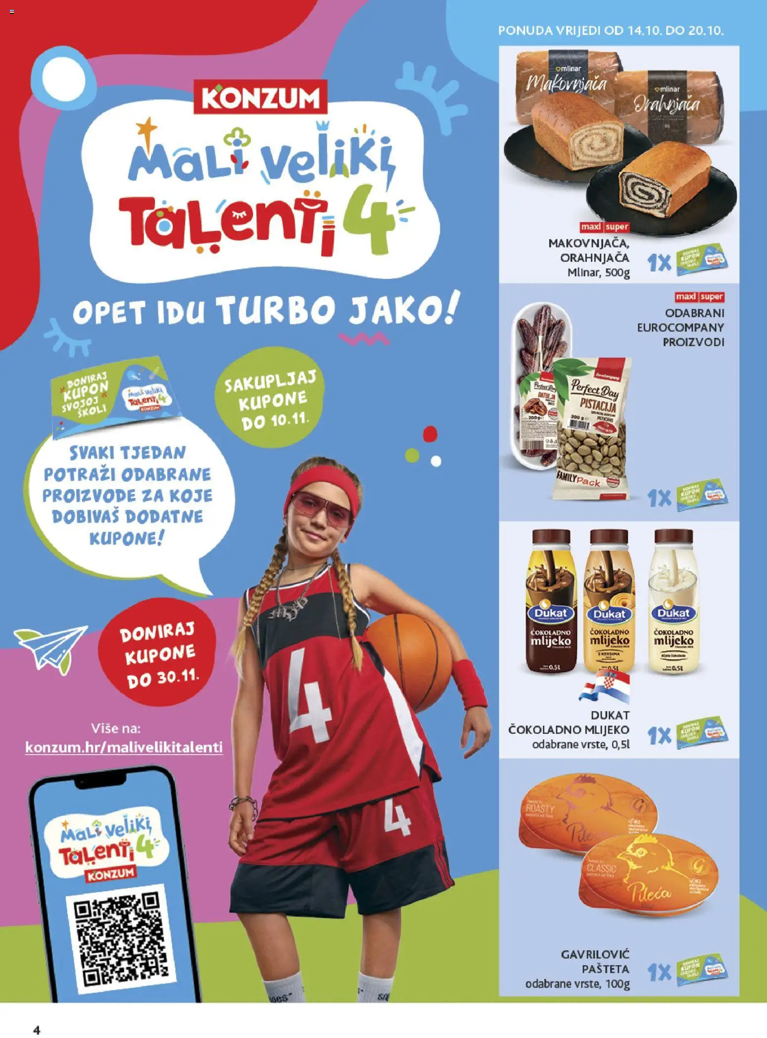 Konzum katalog | vrijedi od 14.10.2026 | Stranica: 4 | Proizvodi: Mlijeko, Cokoladno mlijeko, Pašteta, Pistacija