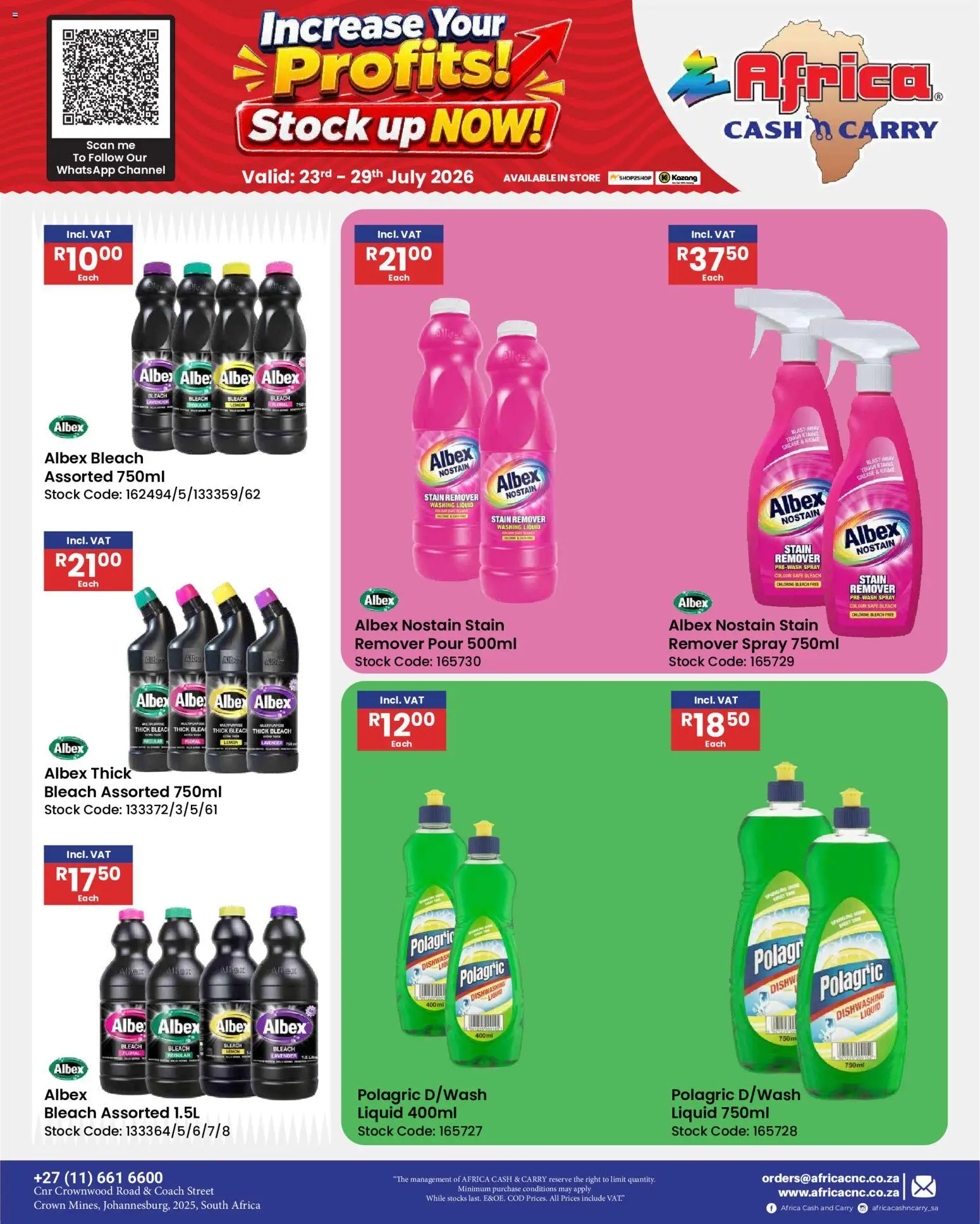 New Africa Cash & Carry catalogue – valid from 23/07/2026 | Page: 67 | Products: Bleach, Stock, Stain remover, Lemon