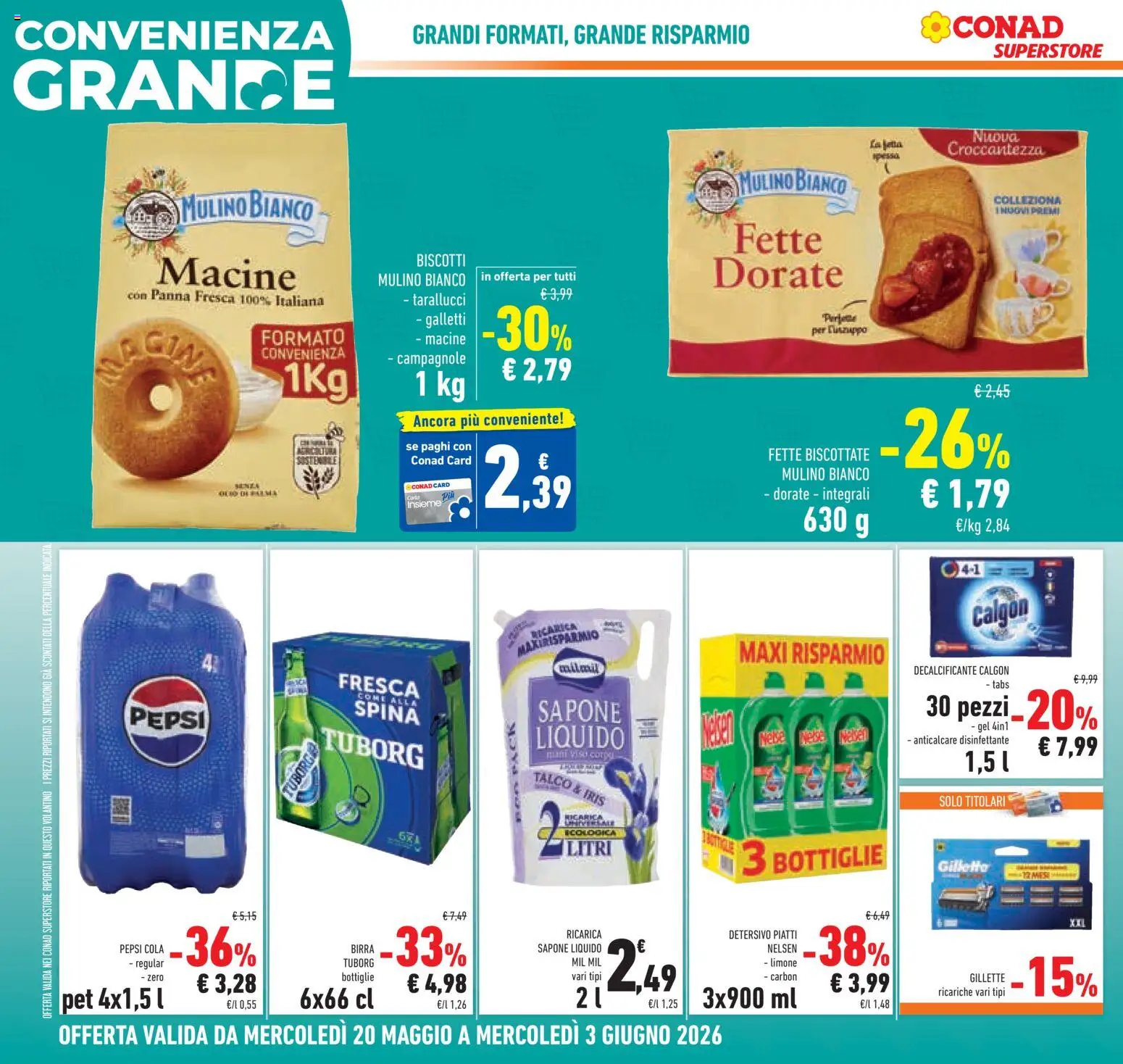 Volantino Conad del 20.05.2026 | Pagina: 12 | Prodotti: Sapone, Panna, Fette biscottate, Pepsi