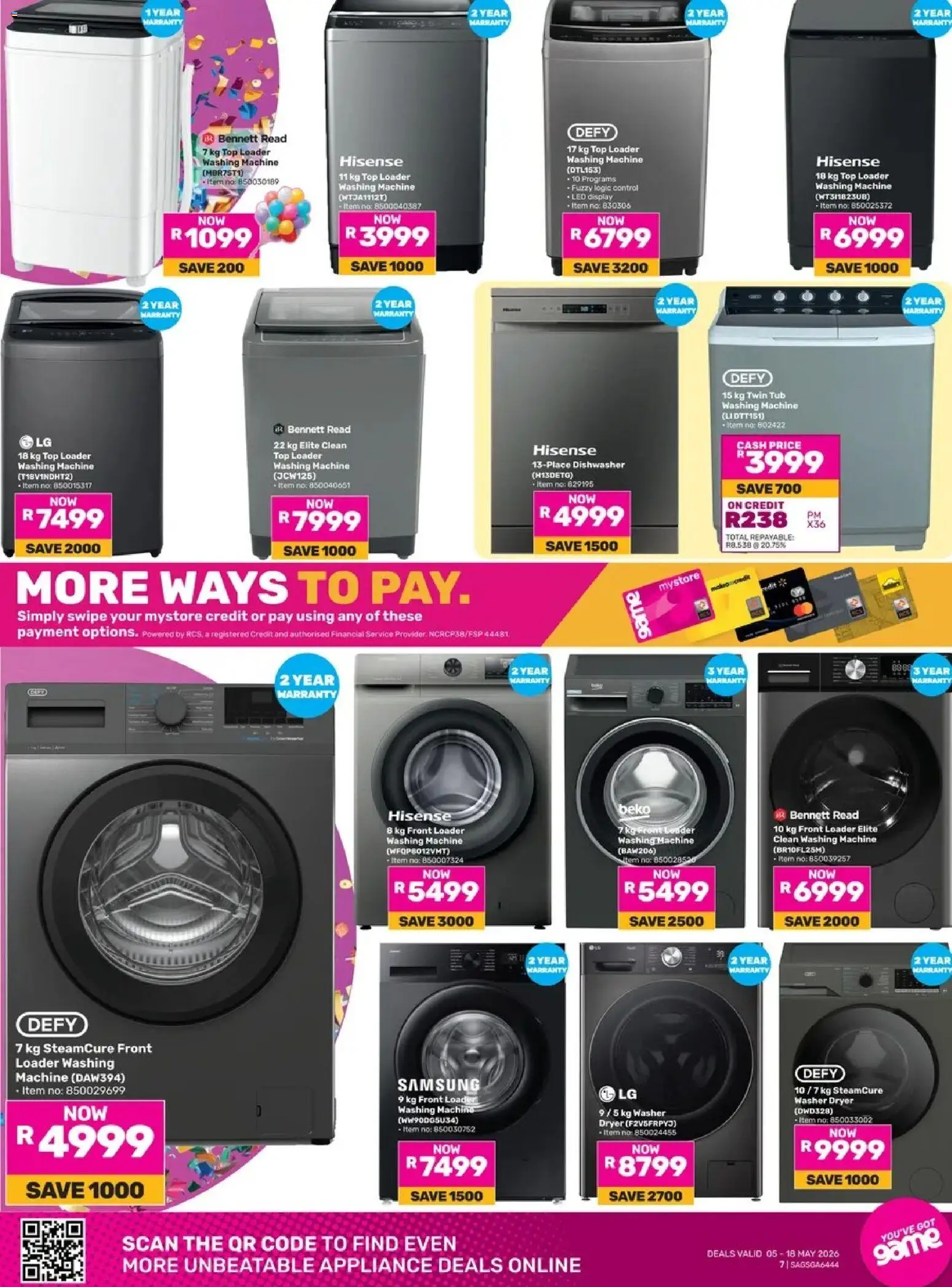New Game catalogue – valid from 05.05.2026 | Page: 5 | Products: Washing machine, Dryer, Dishwasher