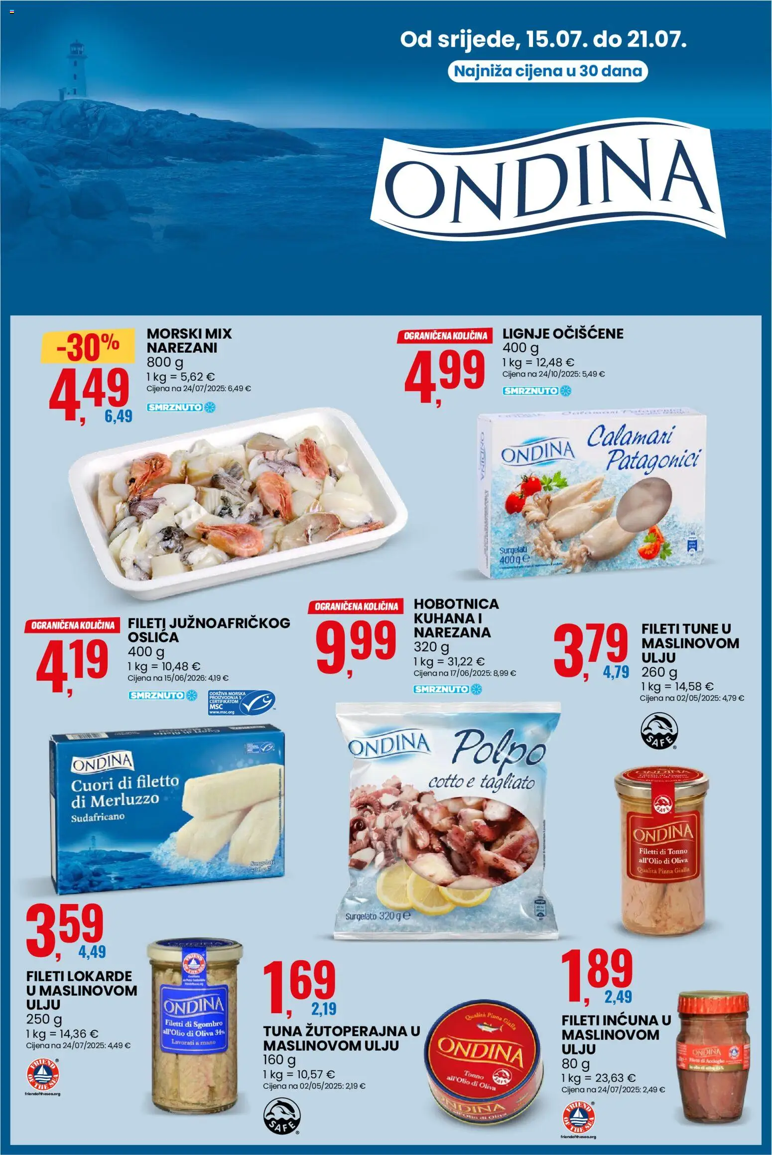 Eurospin katalog | vrijedi od 15.07.2026 | Stranica: 8 | Proizvodi: Lignje, Fileti incuna, Morski plodovi, Tuna