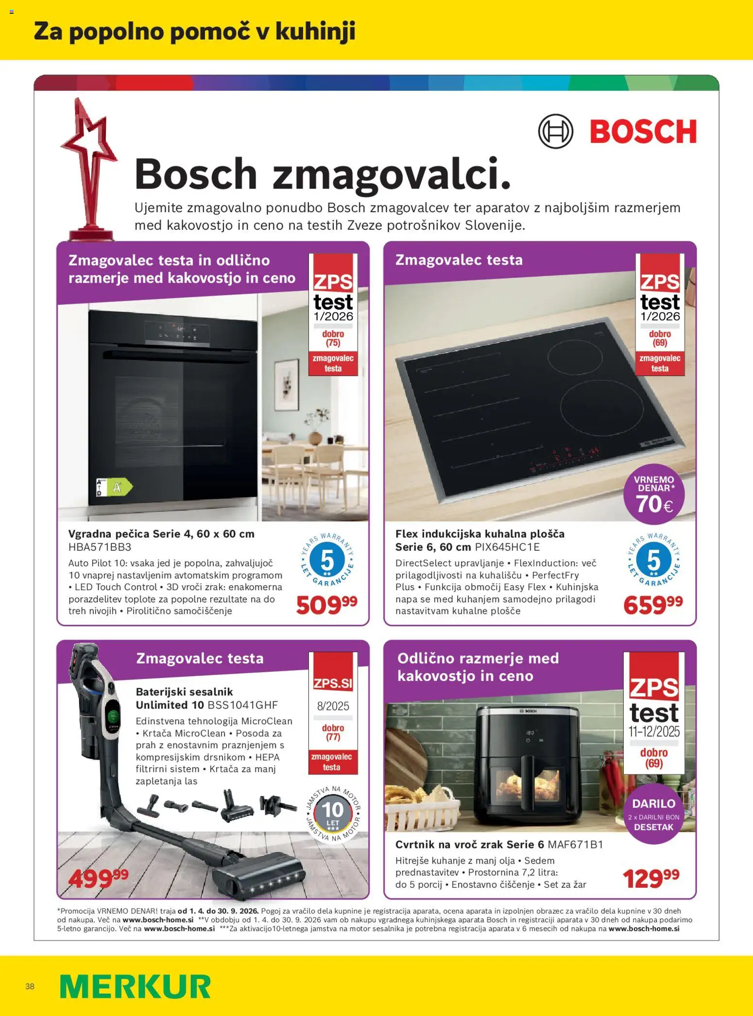 Novi Merkur katalog ponudbe – veljaven od 01.04.2026 | Stran: 38 | Izdelki: Pecica, Kuhalna plosca, Zar, Sesalnik