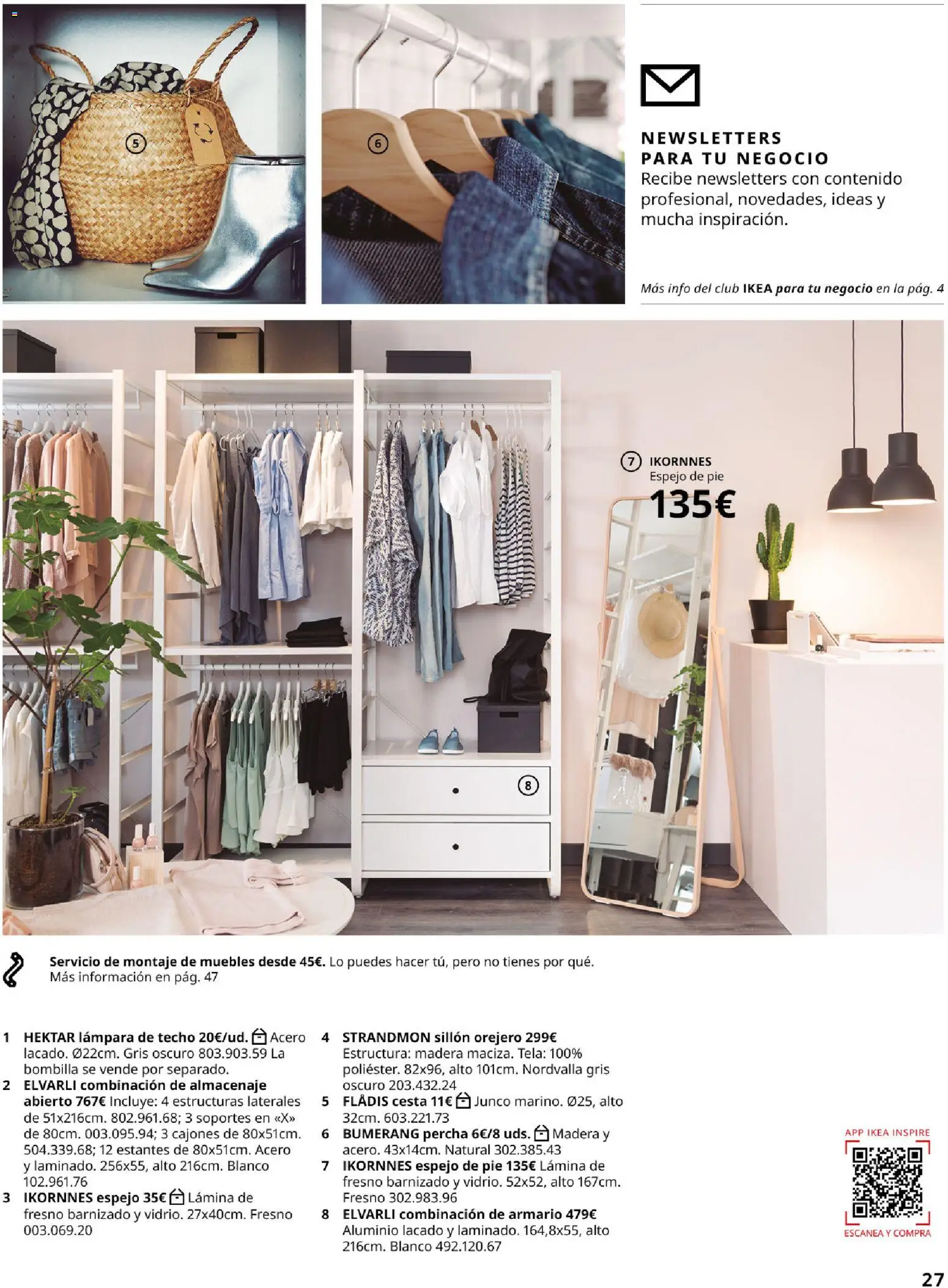 Catálogo IKEA para tu negocio │ válido desde el 01/02/2026 | Página: 27 | Productos: Lámpara de techo, Percha, Espejo, Lámpara