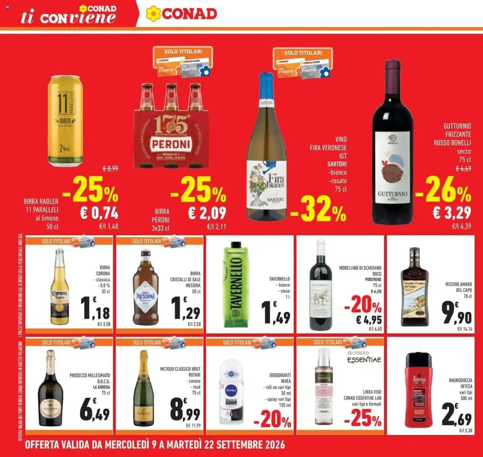 Volantino Conad dal 09/09/2026 > Anteprima | Pagina: 20 | Prodotti: Limone, Birra Corona, Birra Peroni, Amaro