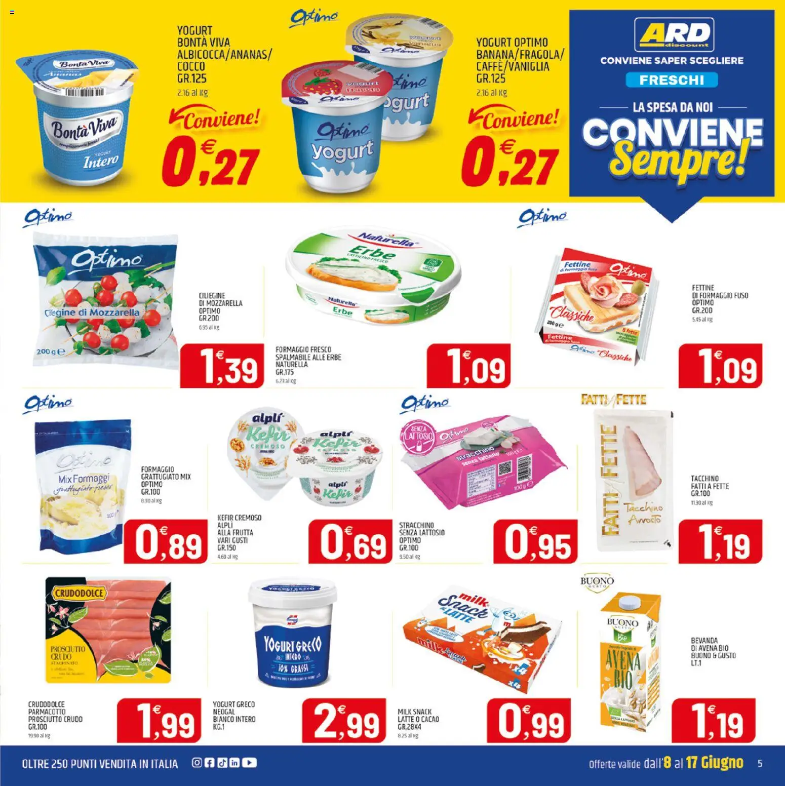 Volantino ARD Discount del 06.06.2026 | Pagina: 5 | Prodotti: Prosciutto Crudo, Yogurt, Frutta, Latte