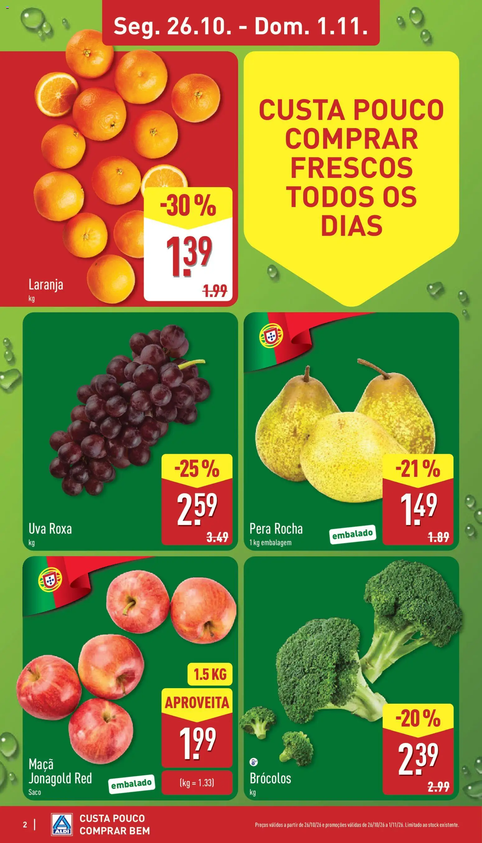 Aldi folheto │ válido de 26/10/2026 | Página: 2 | Produtos: Brócolos, Saco, Maça