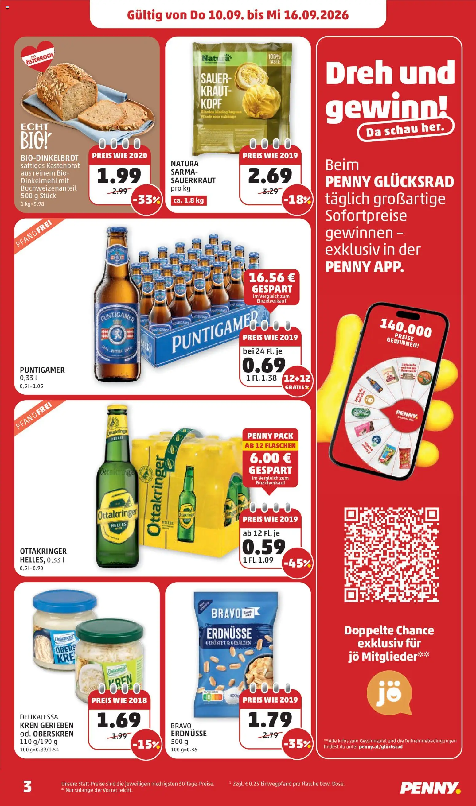 Penny Markt Flugblatt gültig ab 10.09.2026 | Seite: 3 | Produkte: Kraut, Erdnüsse, Sauerkraut, Geröstet