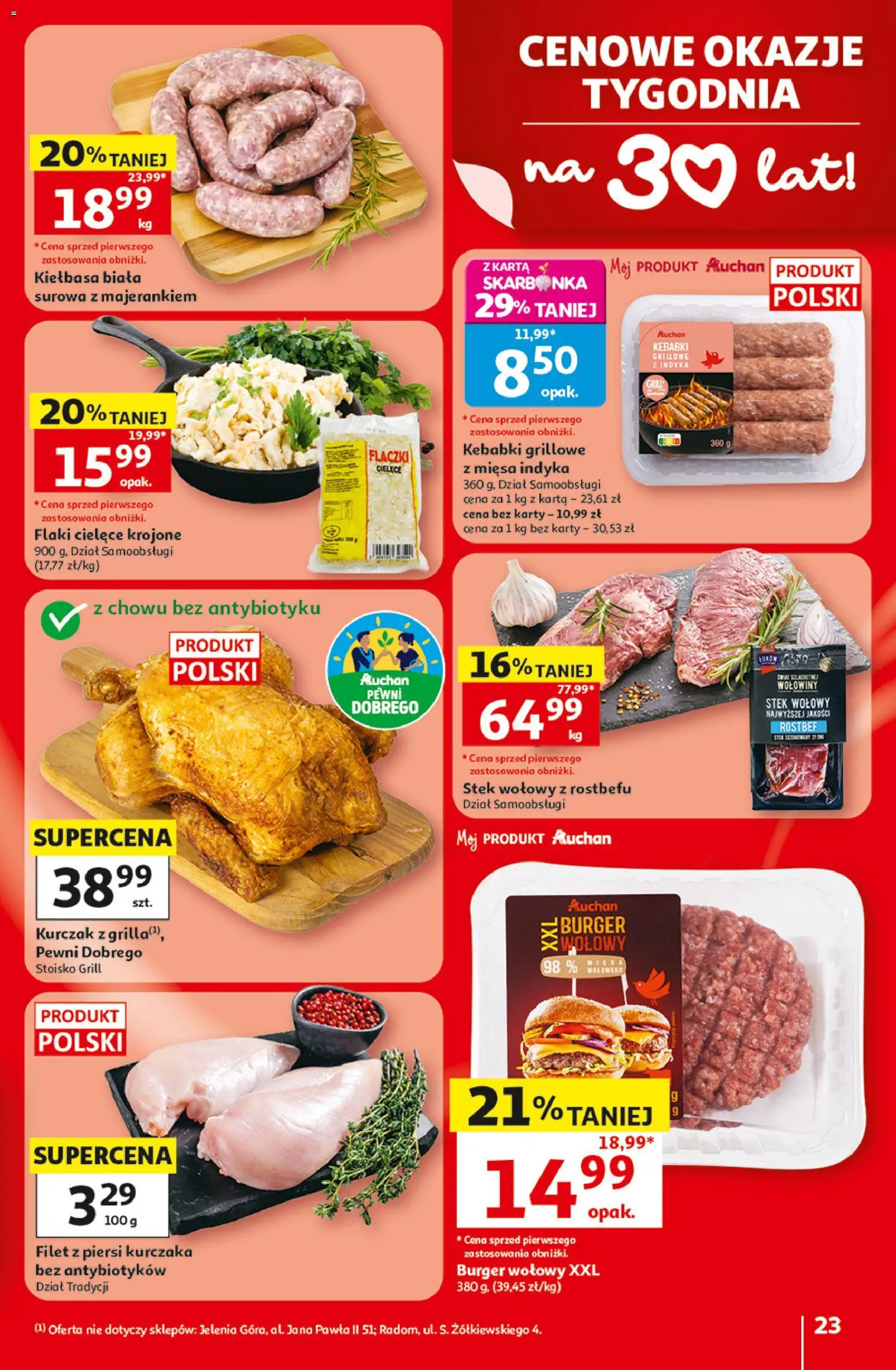 Auchan gazetka - 30 Lat Hipermarket od 18.06.2026 | Strona: 23 | Produkty: Karta, Burger wołowy, Kurczak, Filet z piersi kurczaka