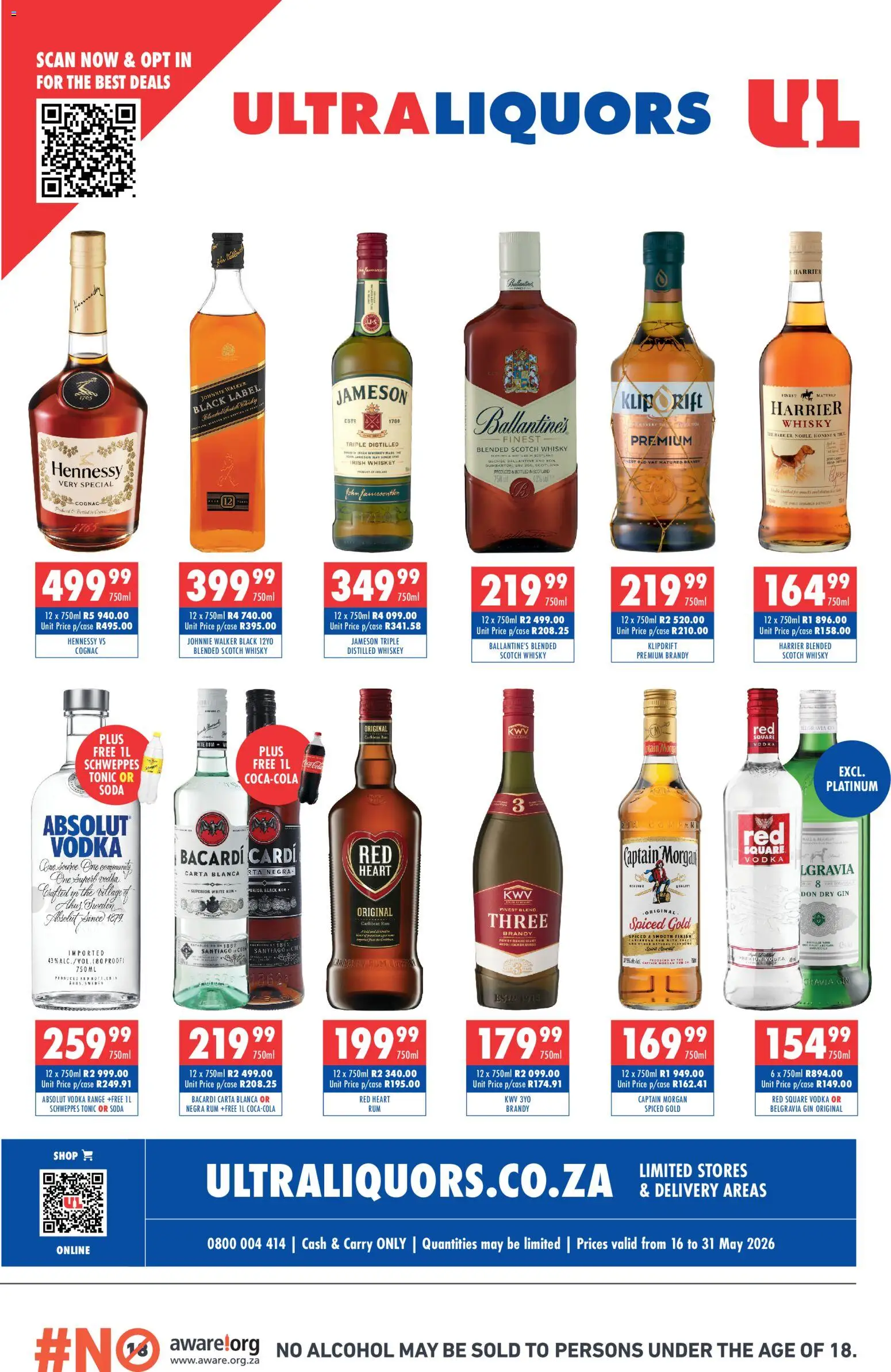 New Ultra Liquors catalogue – valid from 16.05.2026 | Page: 1 | Products: Gin, Vodka, Whiskey, Ensalada de quino