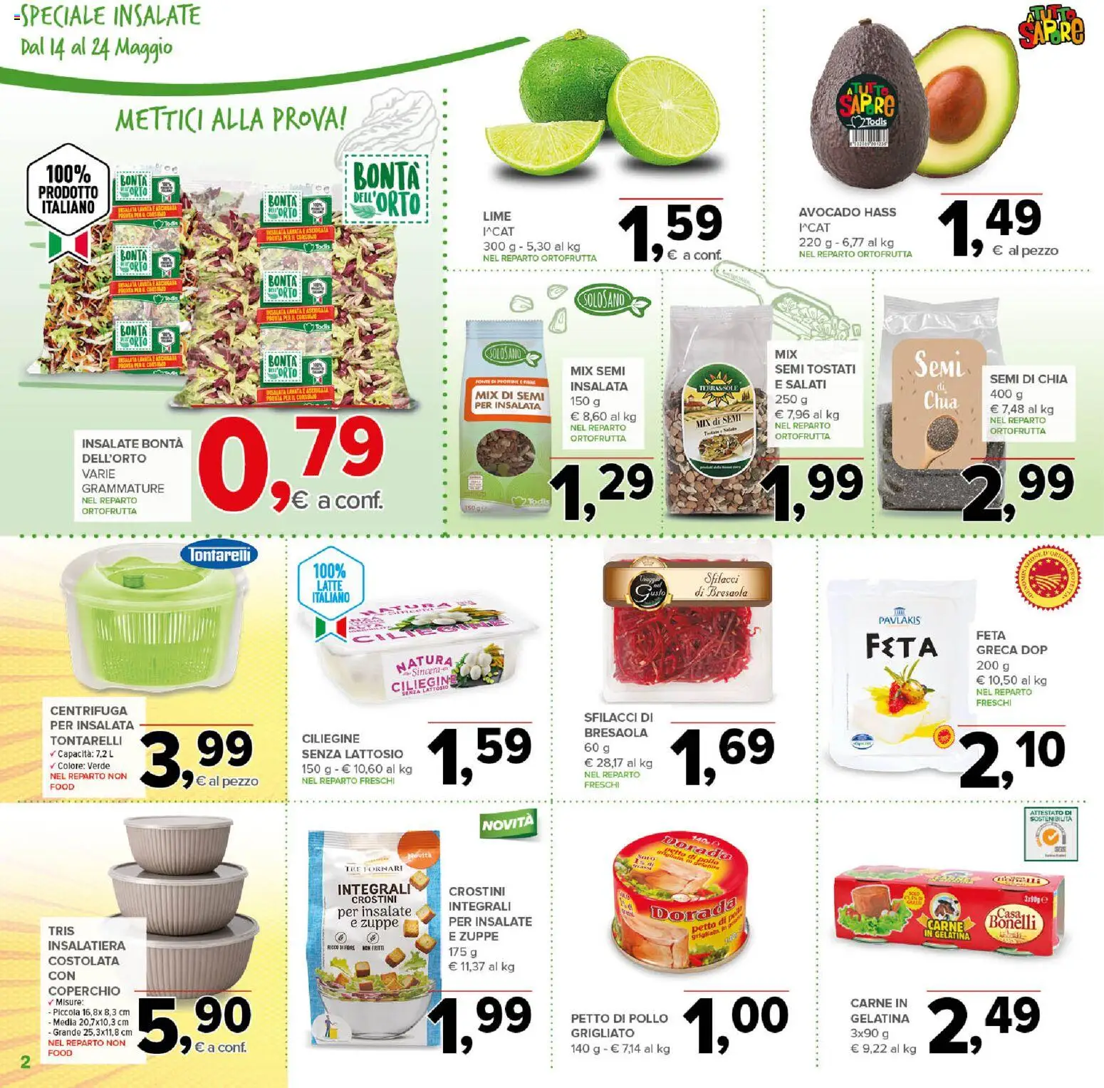 Volantino Todis del 14.05.2026 | Pagina: 2 | Prodotti: Petto di Pollo, Pollo, Bresaola, Feta