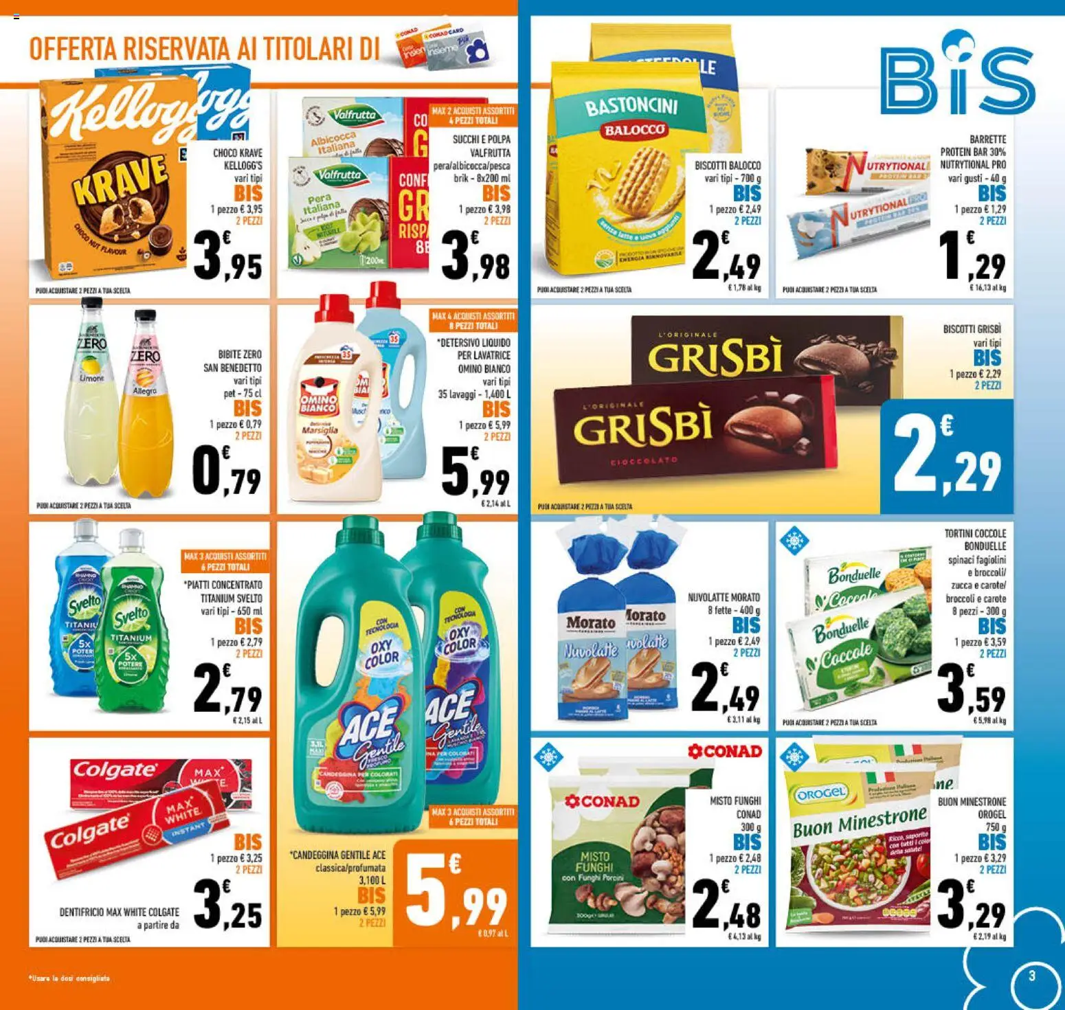 Volantino Conad del 07/10/2026 | Pagina: 3 | Prodotti: Dentifricio, Candeggina, Carote, Broccoli