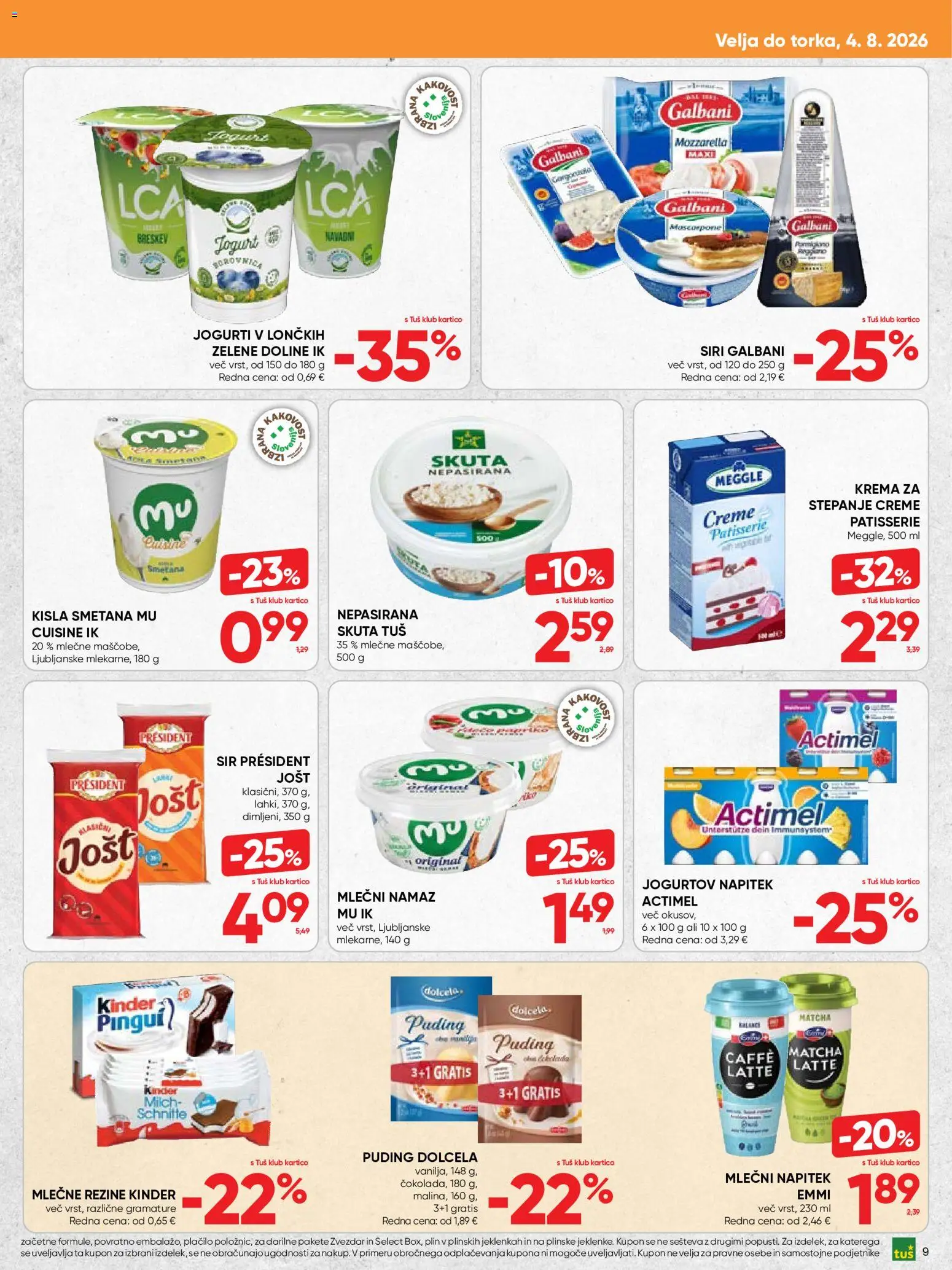 Novi Tuš katalog ponudbe – veljaven od 22.07.2026 | Stran: 9 | Izdelki: Puding, Namaz, Krema, Breskev