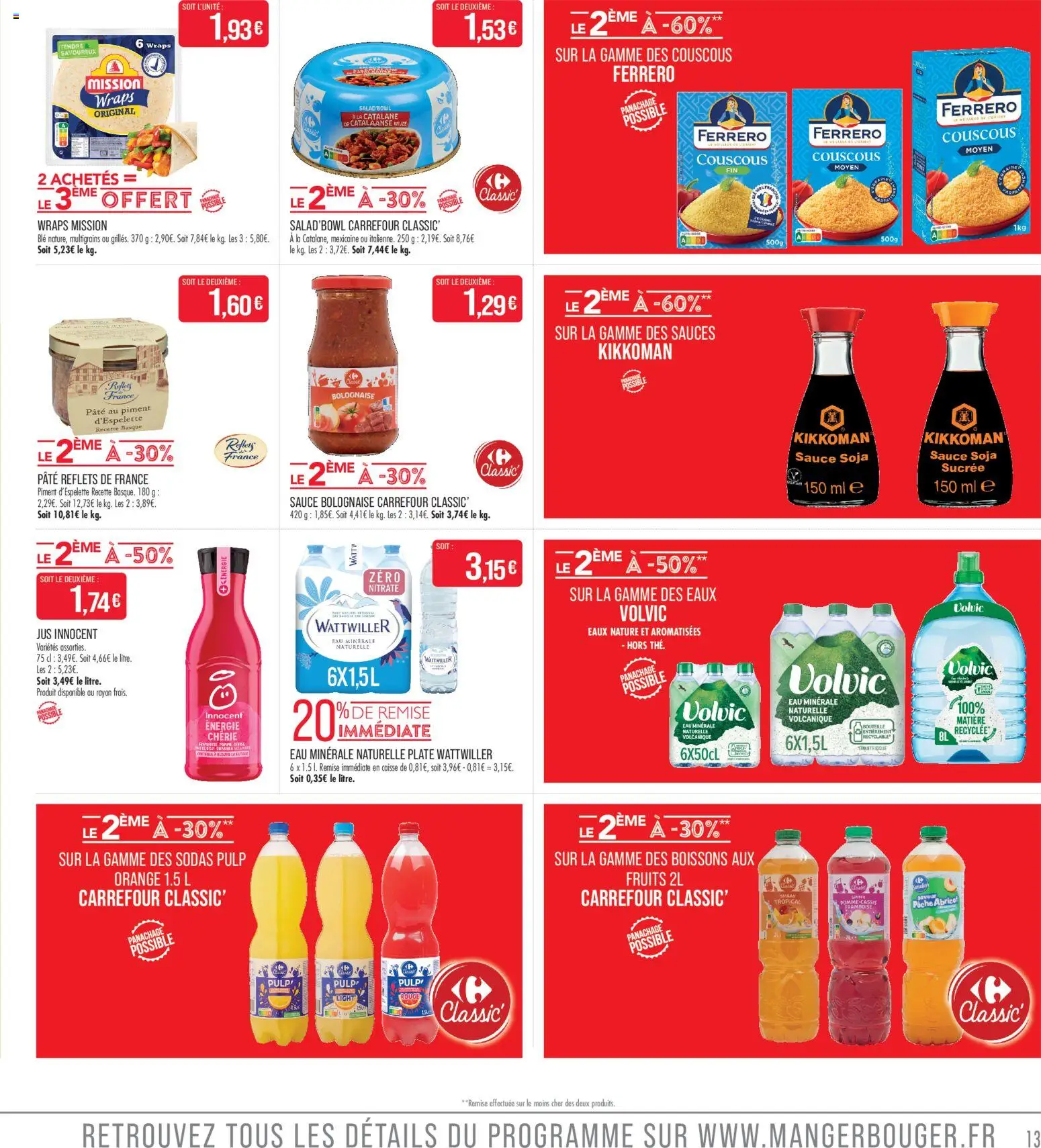 {H1} | Page: 13 | Produits: Volvic, Orange, Sauce soja sucrée, Jus