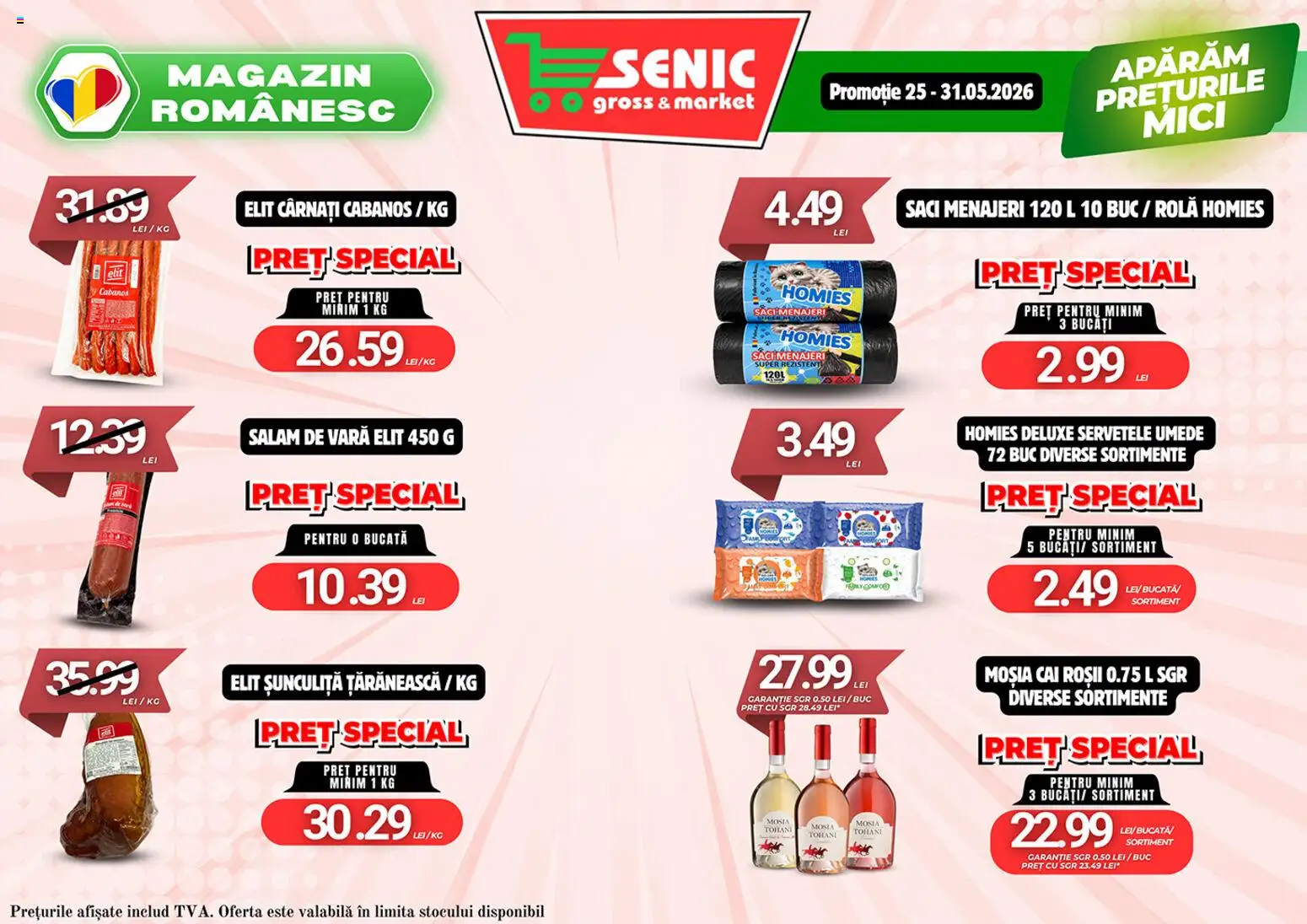 Noul catalog Senic – valabil de la 25.05.2026 | Pagină: 4 | Produse: Saci menajeri, Mici, Roșii, Șervețele umede