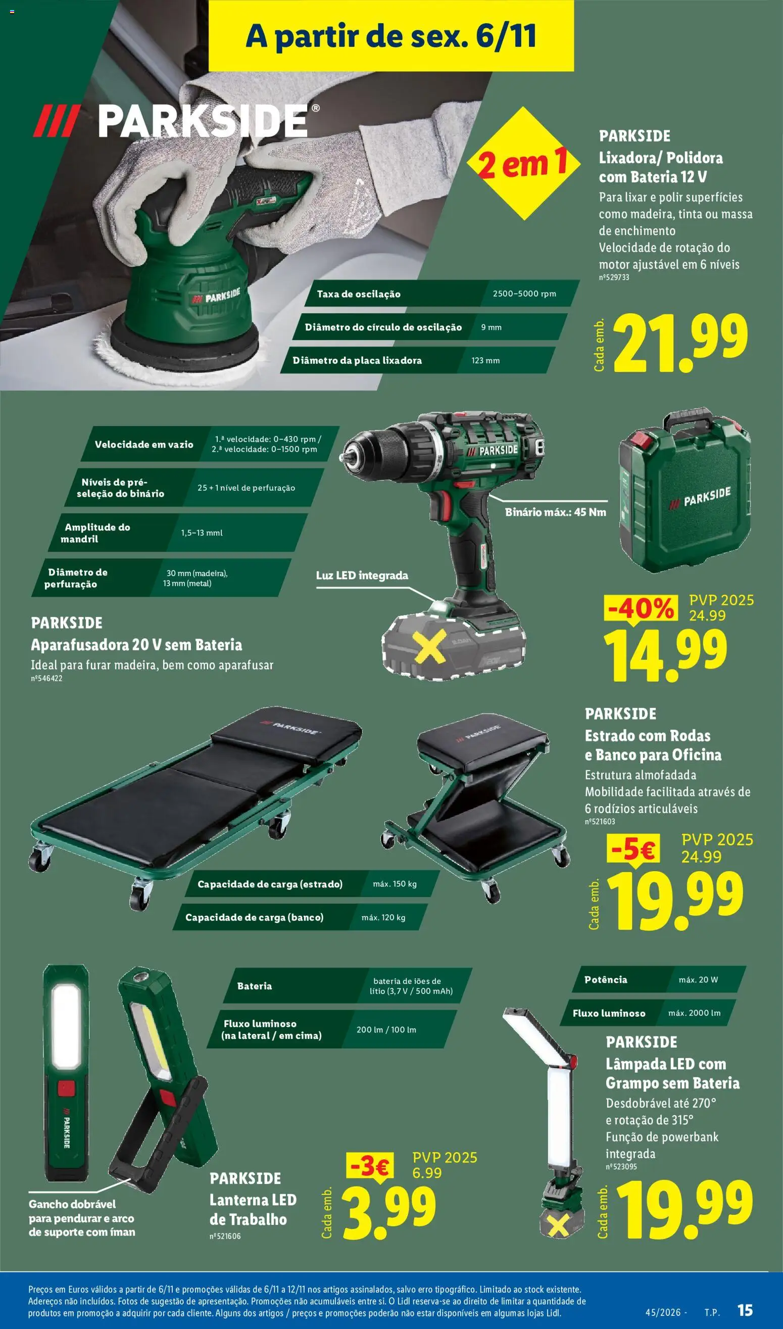 Lidl Promoções Fim de Semana │ válido de 06/11/2026 | Página: 15 | Produtos: Luz LED, Banco, Tinta, Gancho