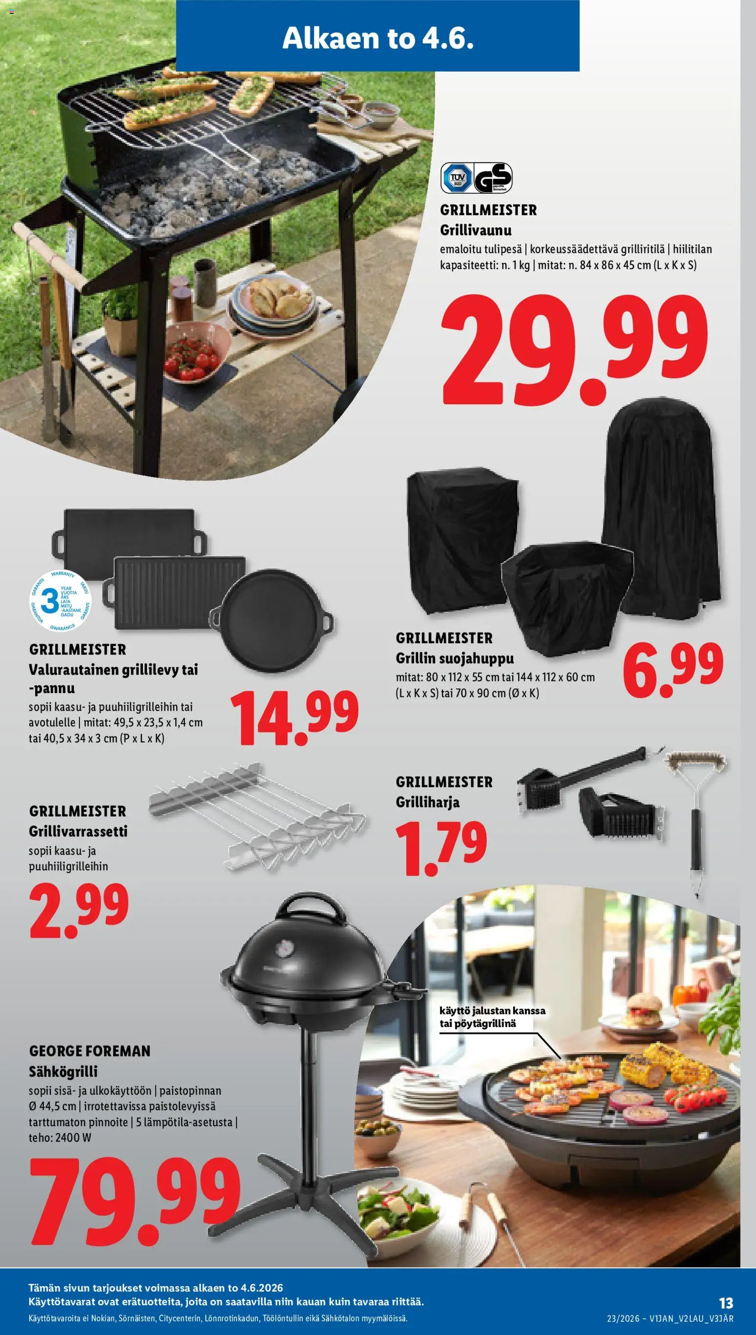 Lidl tarjoukset – voimassa 04.06.2026 alkaen | Sivu: 17 | Tuotteet: Sähkögrilli, Grilliharja