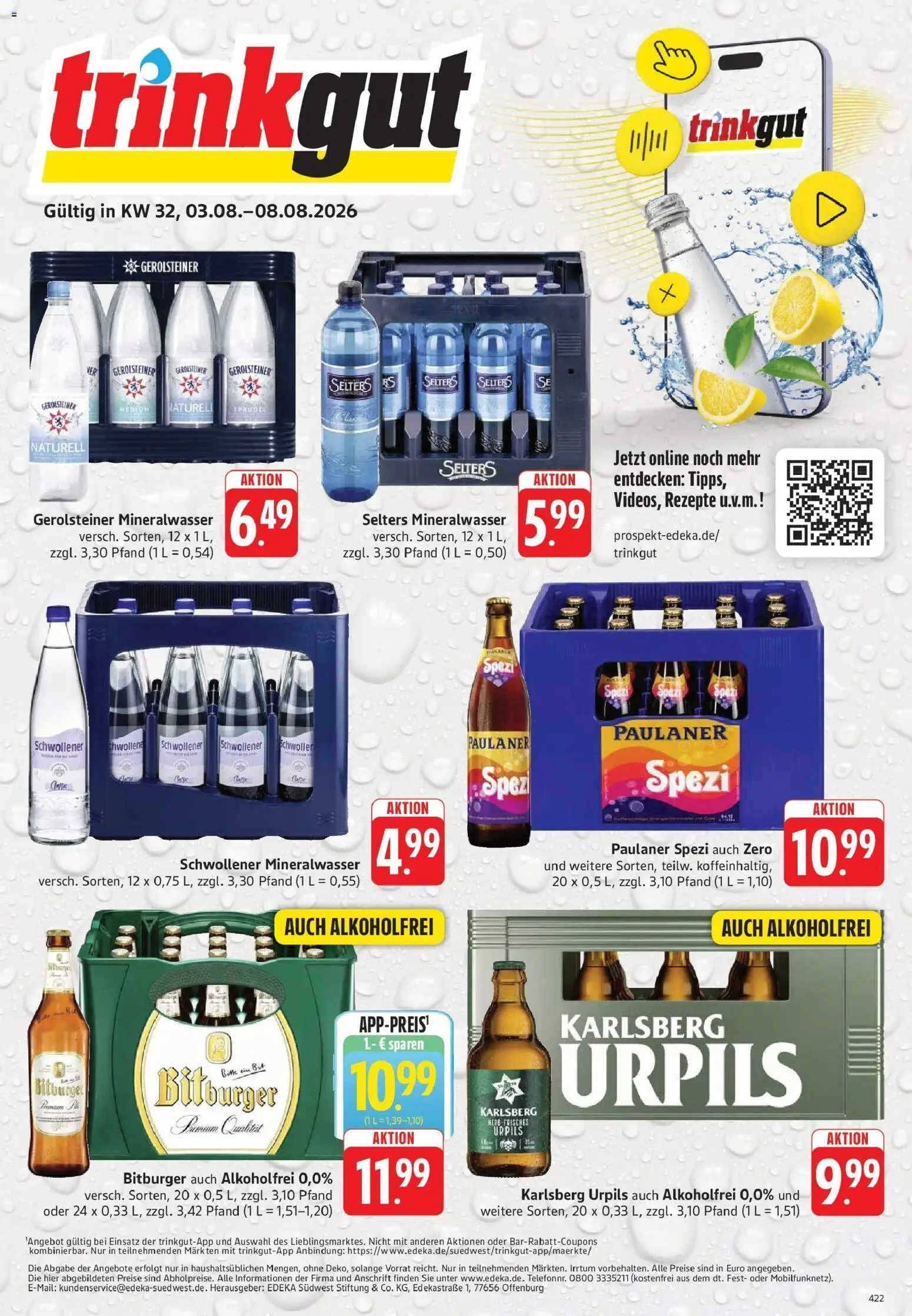 Trinkgut Prospekt Dillingen – gültig ab 03.08.2026 | Seite: 1 | Produkte: Bitburger, Paulaner spezi, Mineralwasser, Paulaner