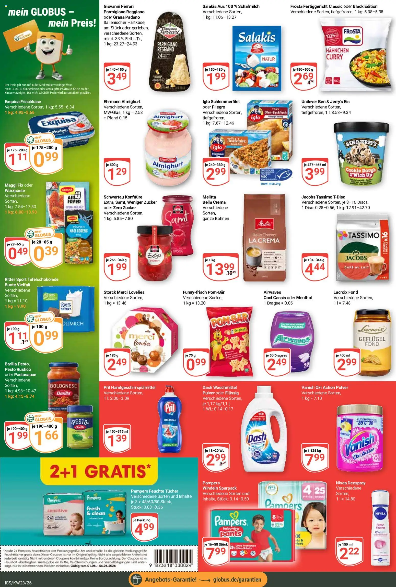 Globus Prospekt – gültig ab 01.06.2026 | Seite: 6 | Produkte: Exquisa frischkase, Ritter sport, Maggi fix, Tassimo