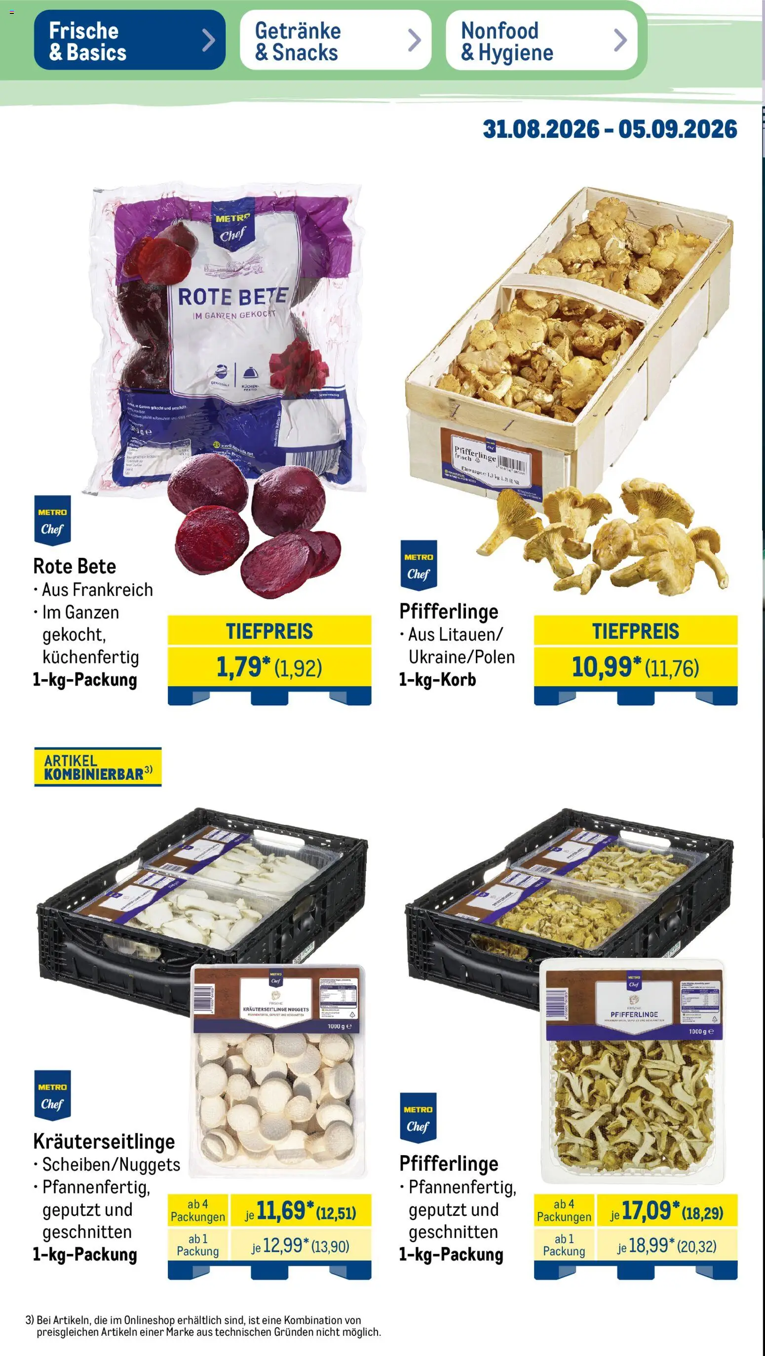 Metro Prospekt – gültig ab 31.08.2026 | Seite: 10 | Produkte: Pfifferlinge, Kuchen