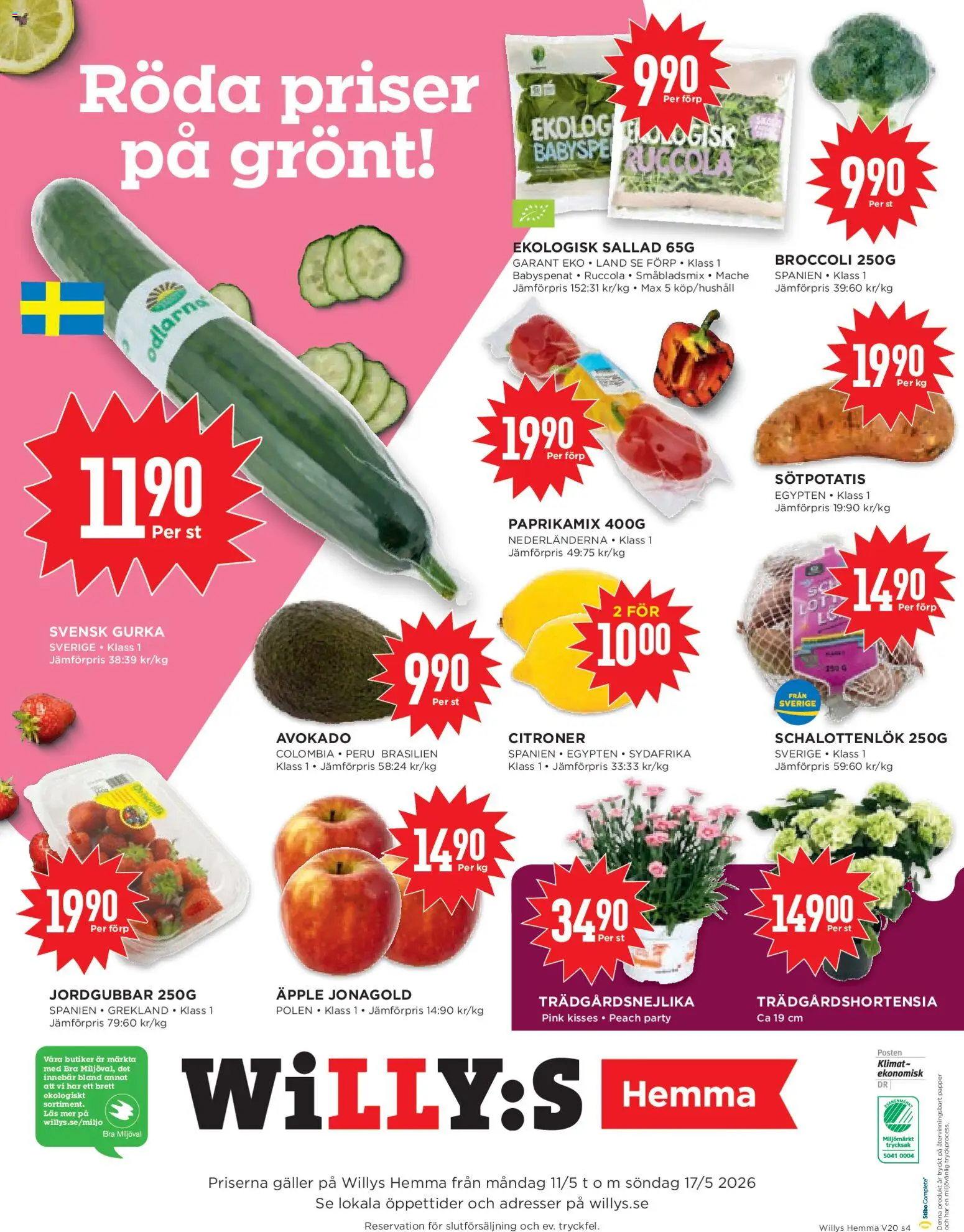 Willys reklamblad aktuell från 11.05.2026 | Sida: 4 | Produkter: Avocado, Papper, Jordgubbar, Gurka