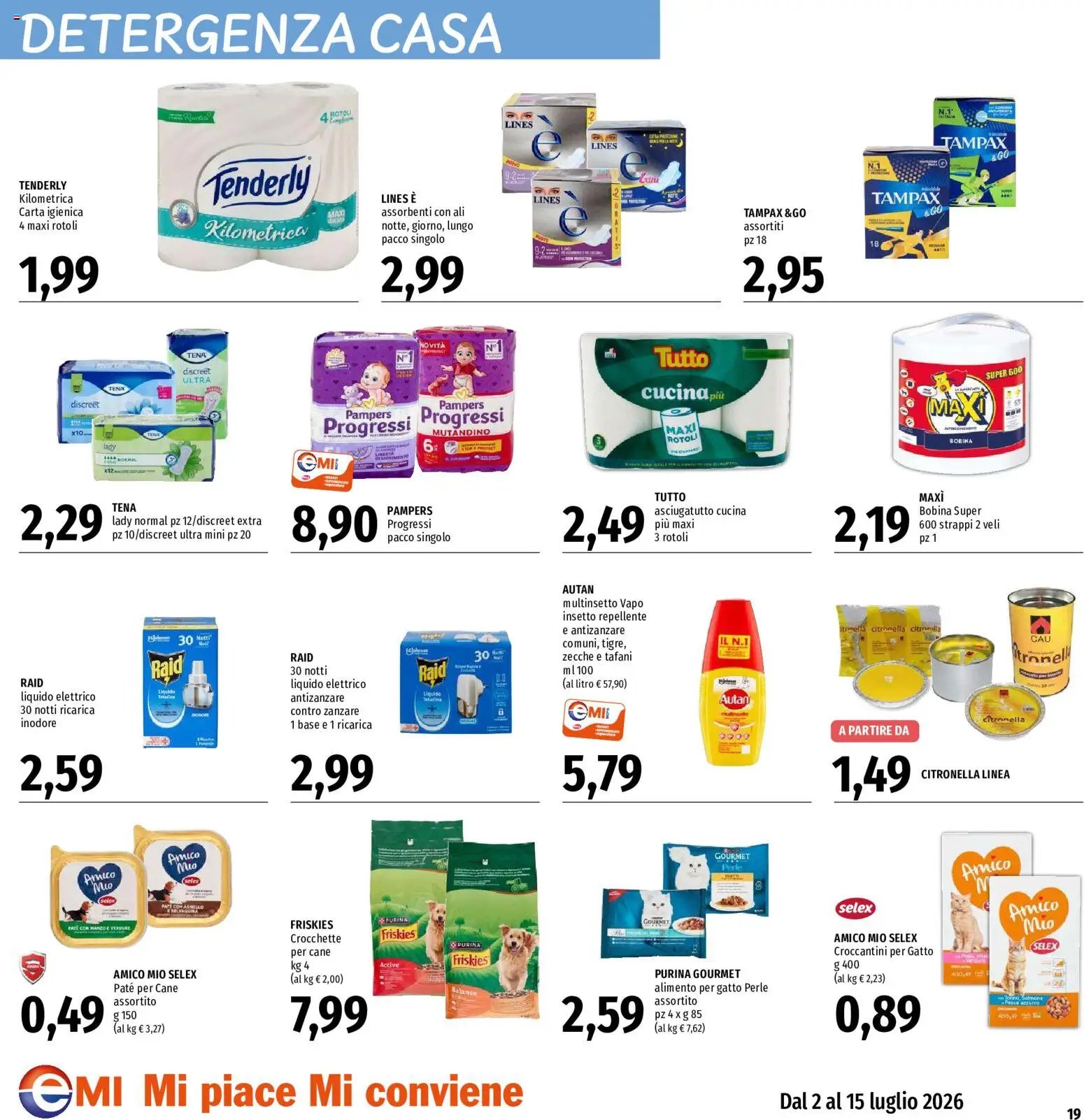 Volantino EMI del 02/07/2026 | Pagina: 19 | Prodotti: Paté, Carta igienica, Crocchette, Pampers