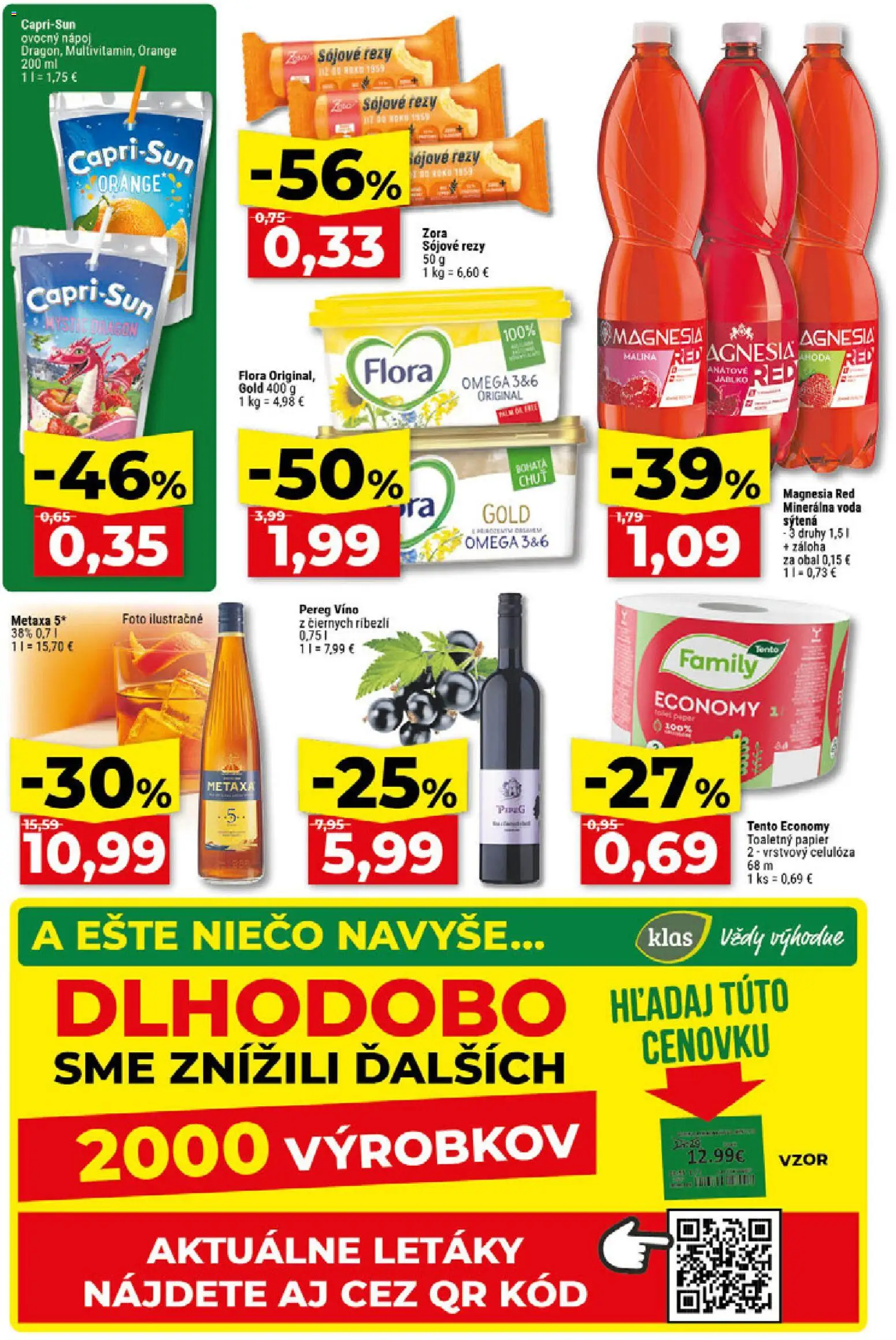 Nové Klas akcie – leták je platný od 10.09.2026 | Strana: 2 | Produkty: Omega, Magnesia, Metaxa 5*, Voda
