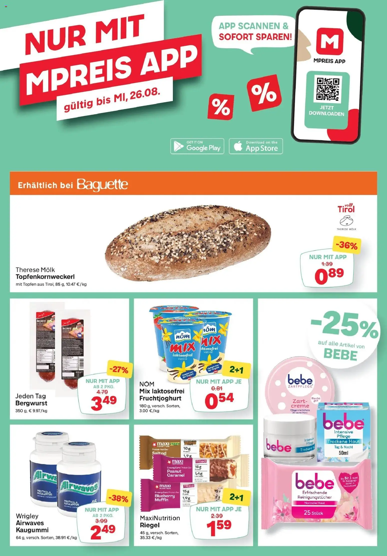 MPREIS Pfunds von 13.08.2026 - Aktuelle Angebote | Seite: 13 | Produkte: Kaugummi, Baguette, Creme, Reinigungstücher