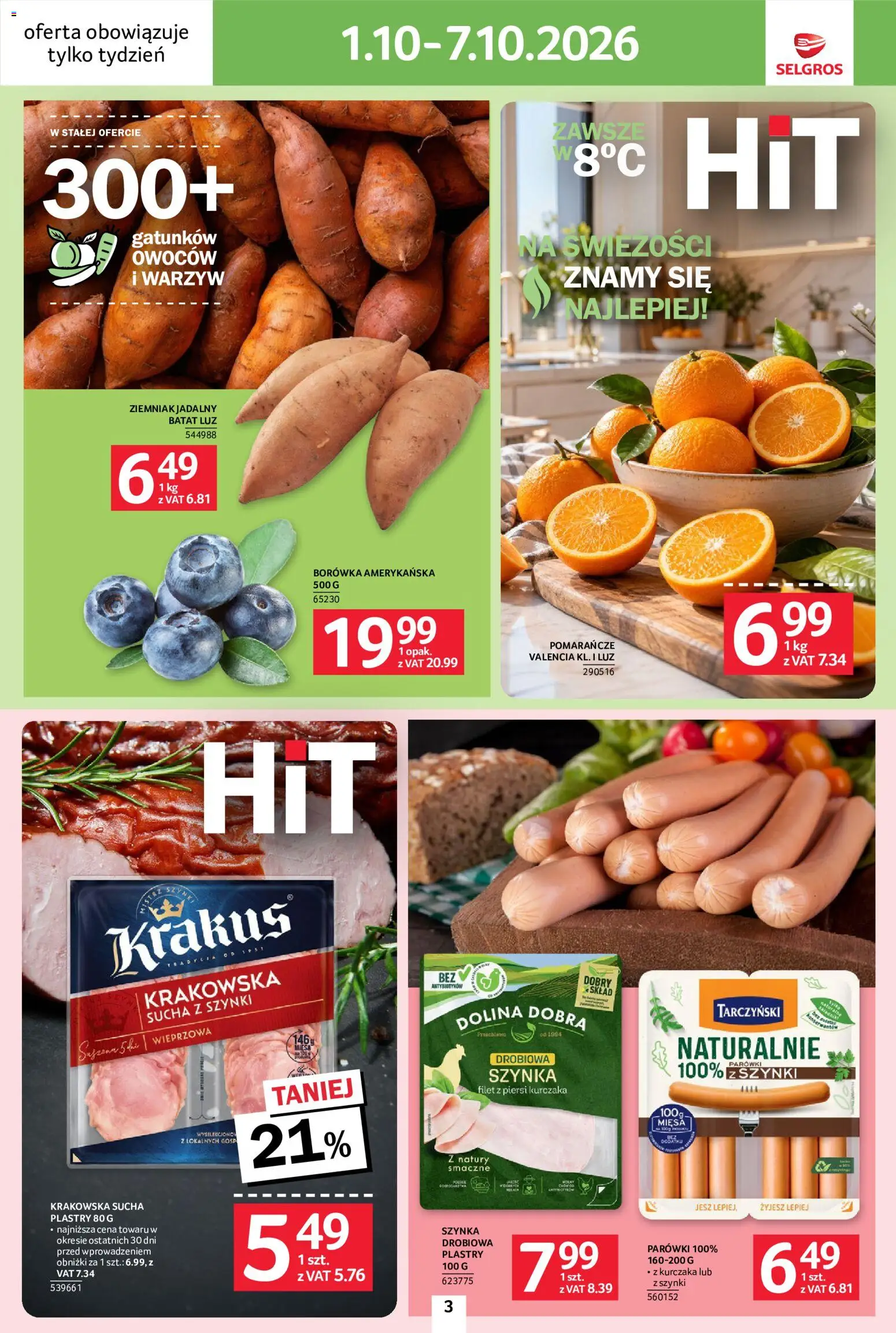 Selgros cash&carry gazetka - Jeszcze więcej super promocji od 01.10.2026 | Strona: 3 | Produkty: Piersi, Krakowska sucha, Filet z piersi kurczaka, Pomarańcze
