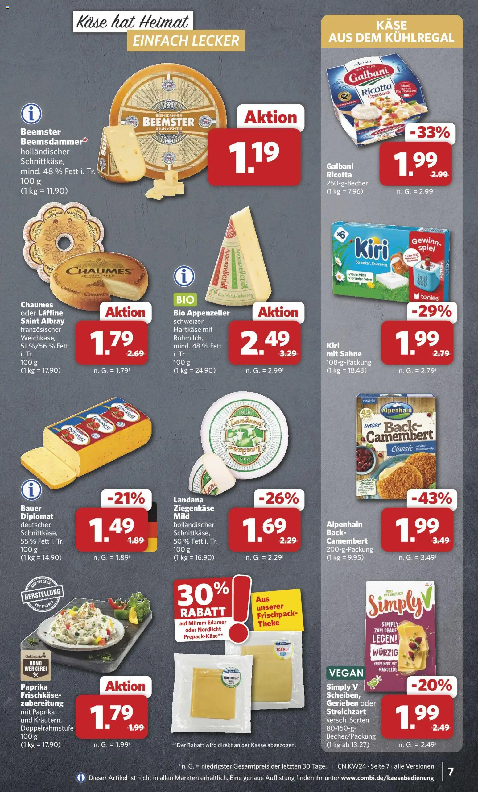 Combi Prospekt – gültig ab 08.06.2026 | Seite: 7 | Produkte: Käse, Edamer, Paprika, Frischkase