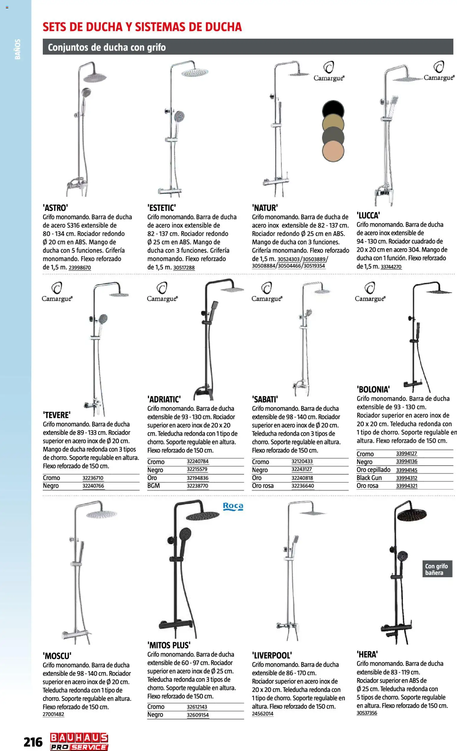 Bauhaus ProService │ válido desde el 11/05/2026 | Página: 216 | Productos: Barra de ducha, Mango, Ducha