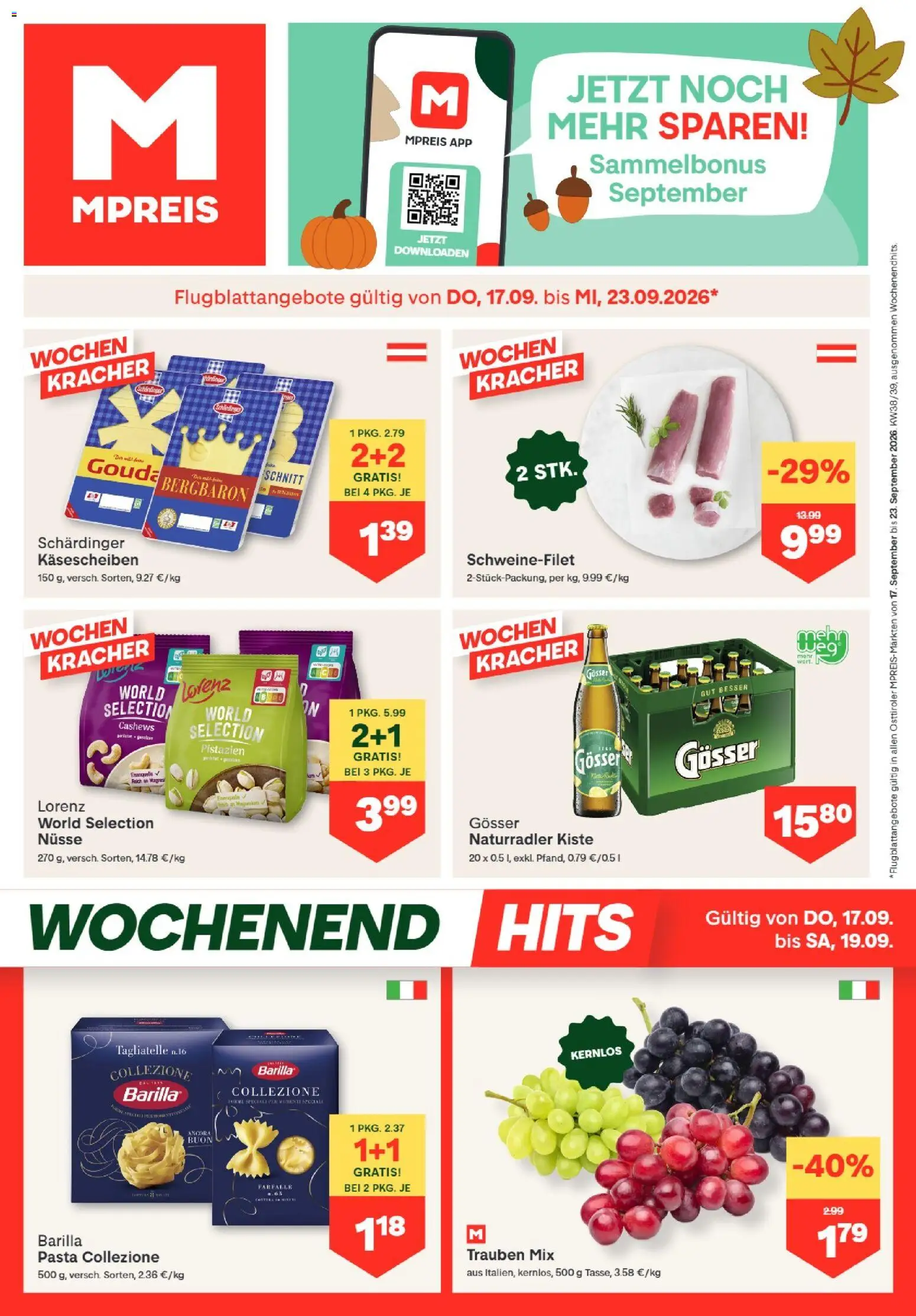 MPREIS Anras gültig ab 17.09.2026 | Seite: 1 | Produkte: Pasta, Nüsse, Barilla