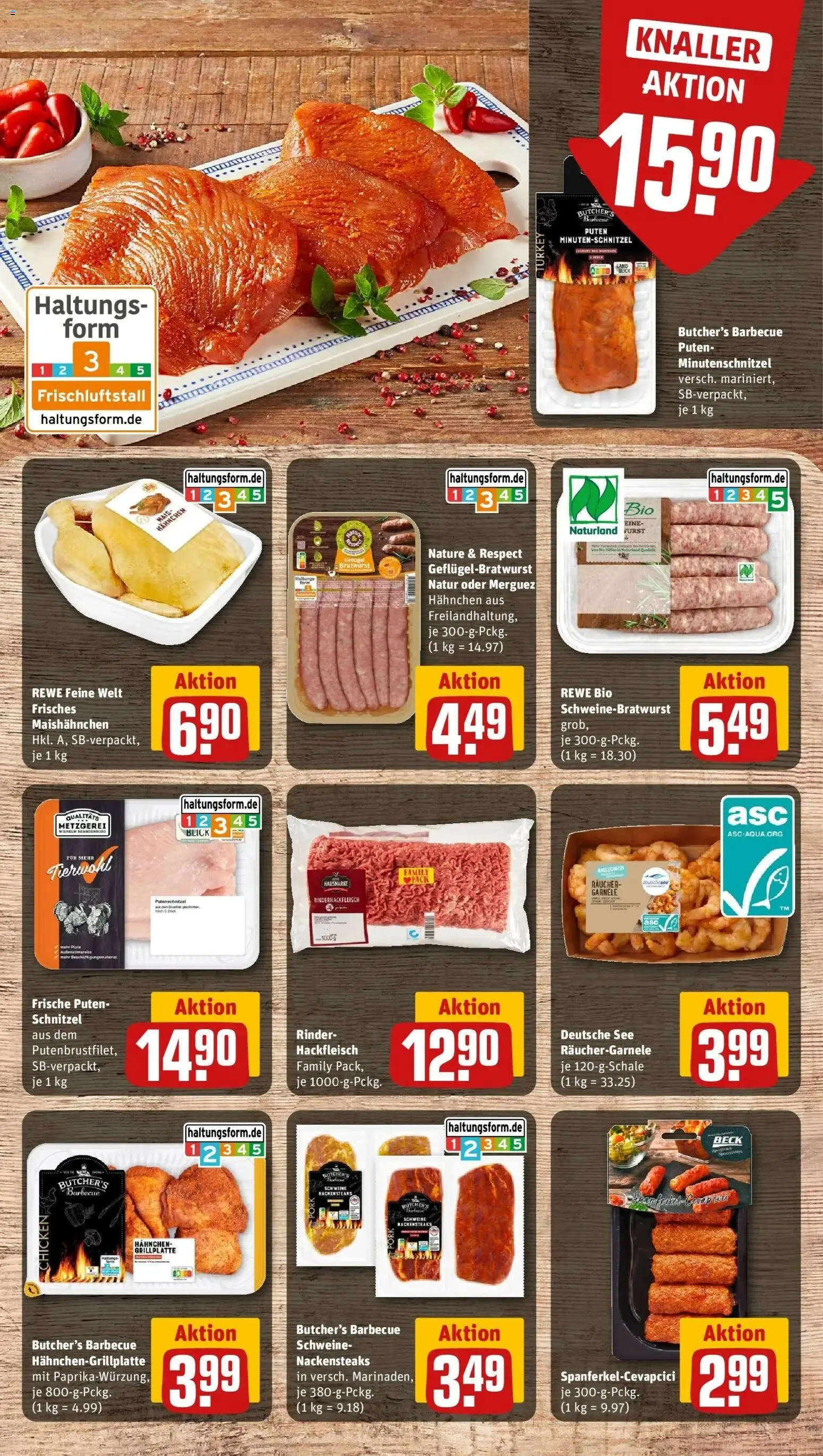 Rewe Prospekt Brieselang – gültig ab 13.07.2026 | Seite: 8 | Produkte: Nackensteaks, Schnitzel, Putenschnitzel, Hackfleisch