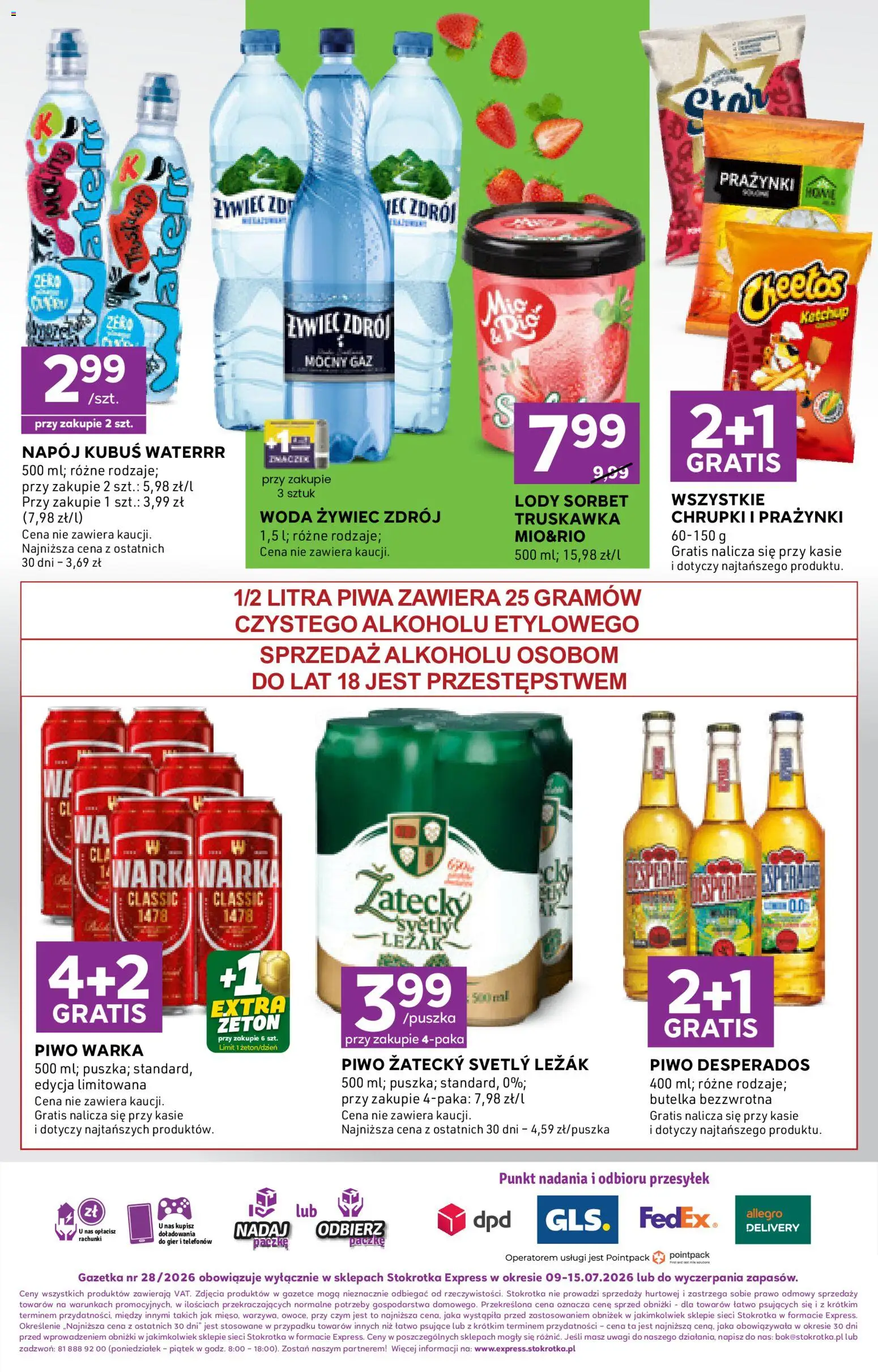Stokrotka gazetka - Express od 09.07.2026 | Strona: 7 | Produkty: Woda żywiec, Stokrotka, Chrupki, Piwo Desperados