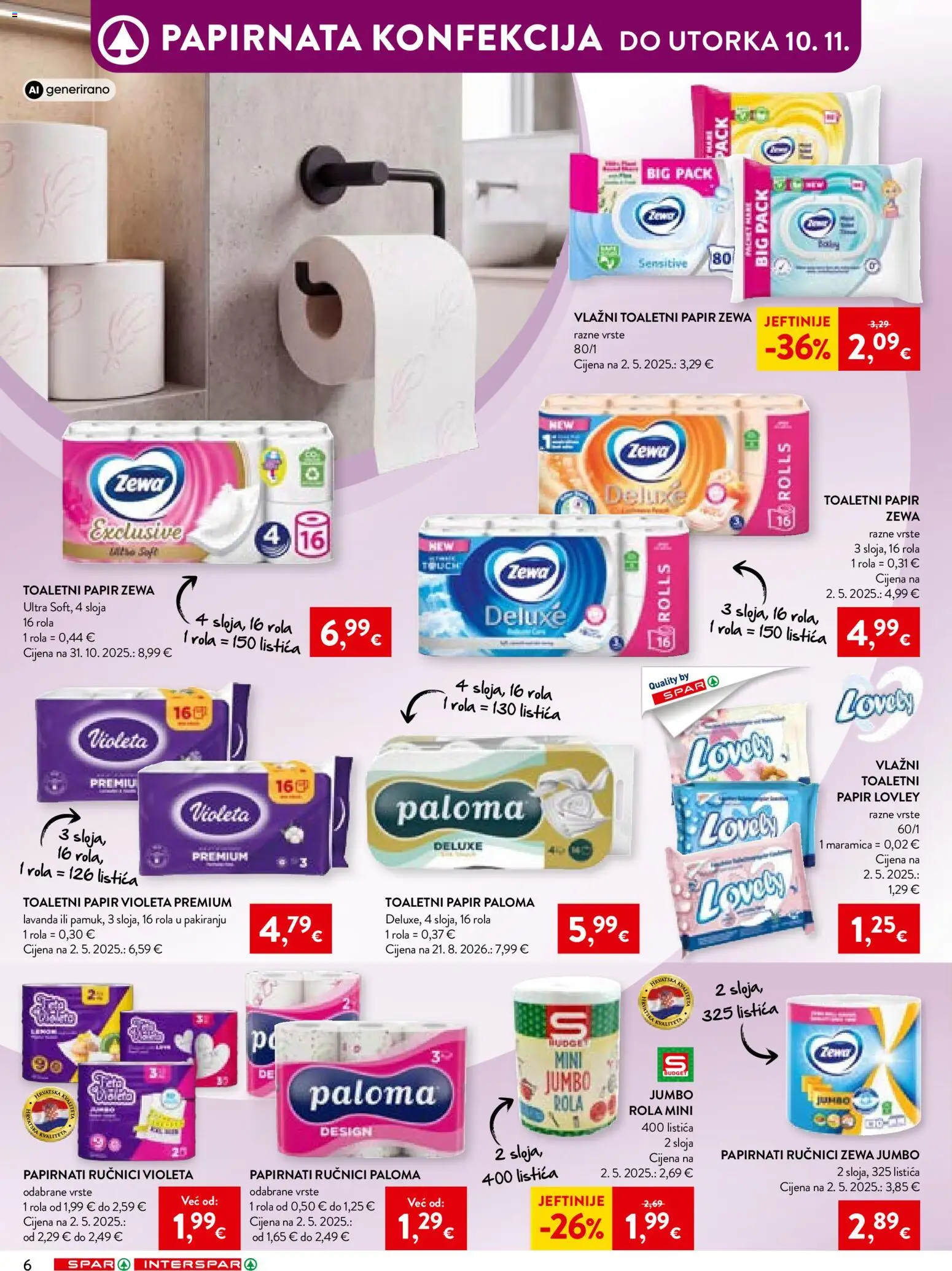 Interspar katalog | vrijedi od 28.10.2026 | Stranica: 6 | Proizvodi: Papirnati ručnici, Toaletni papir, Violeta, Lavanda