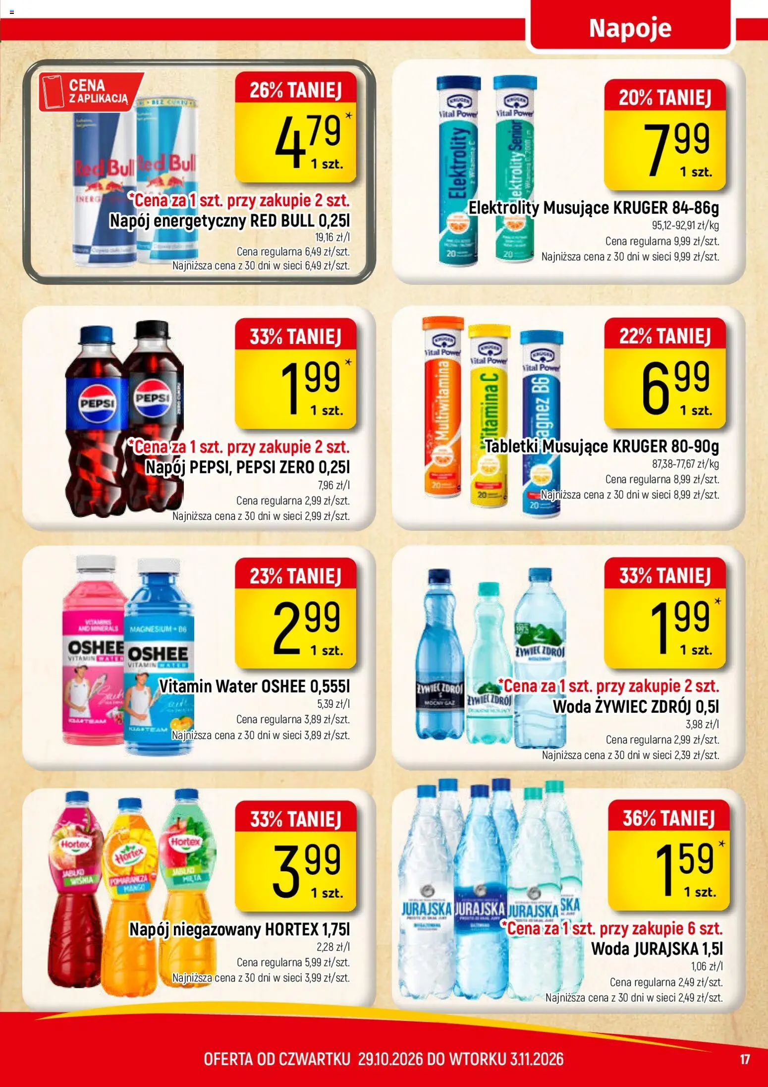 Piotruś Pan gazetka od 29.10.2026 | Strona: 17 | Produkty: Woda Żywiec Zdrój, Red bull, Tabletki musujące, Woda jurajska