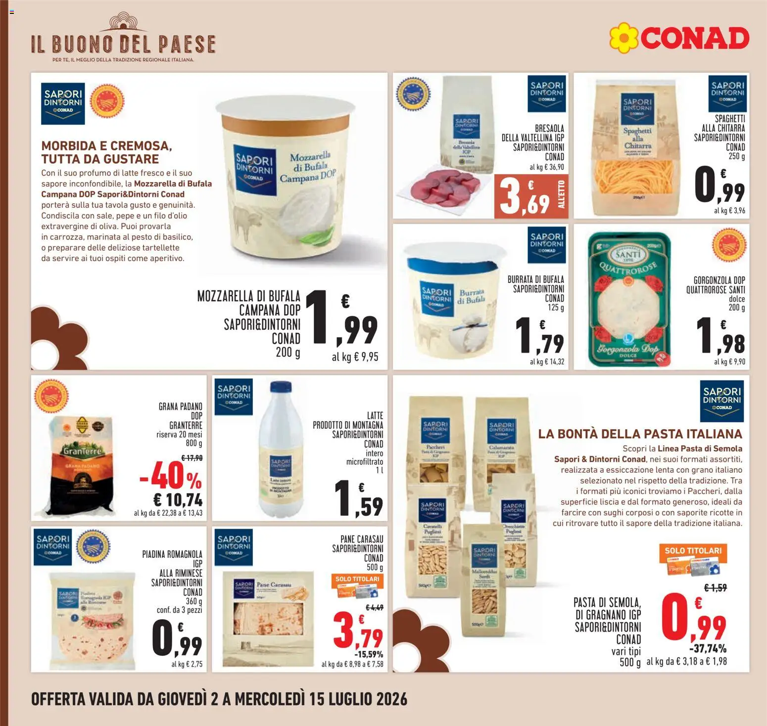 Volantino Conad del 02/07/2026 | Pagina: 16 | Prodotti: Mozzarella, Latte, Pesto, Burrata