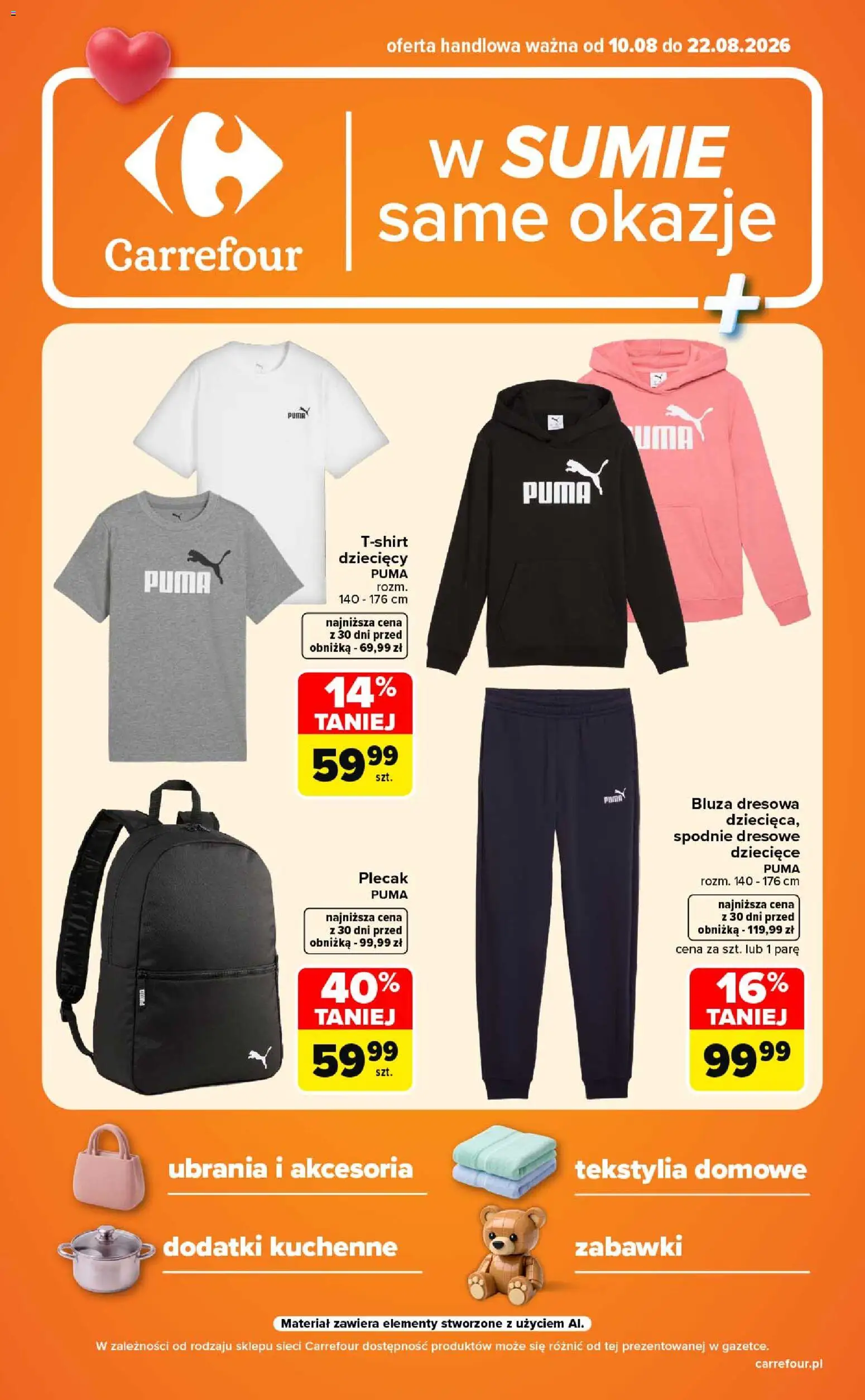 Carrefour gazetka - Same okazje od 10.08.2026 | Strona: 1 | Produkty: Ubrania, Zabawki, Spodnie, Tekstylia domowe