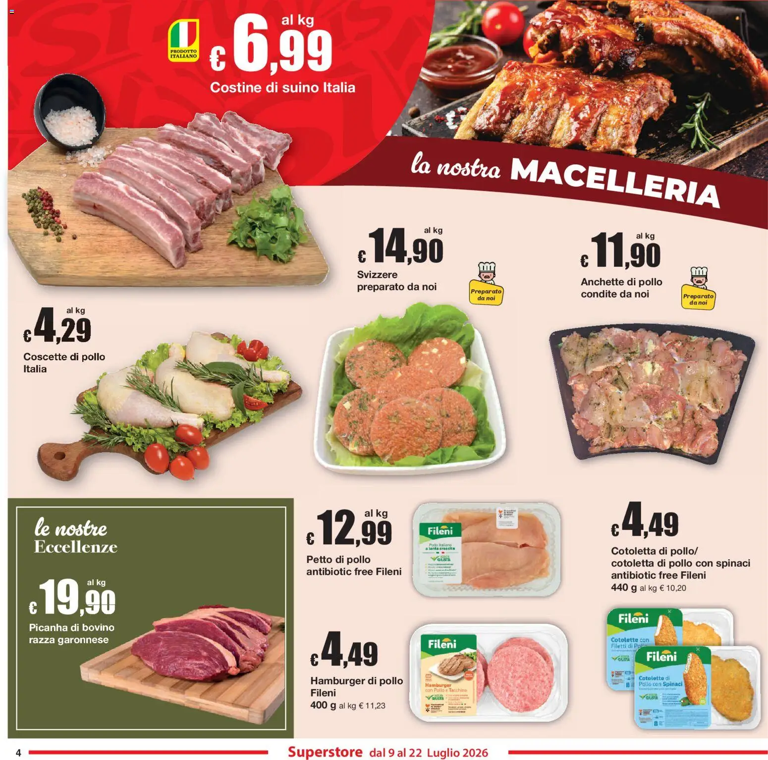 Volantino Sì con Te del 09/07/2026 | Pagina: 4 | Prodotti: Bovino, Petto di Pollo, Tacchino, Spinaci