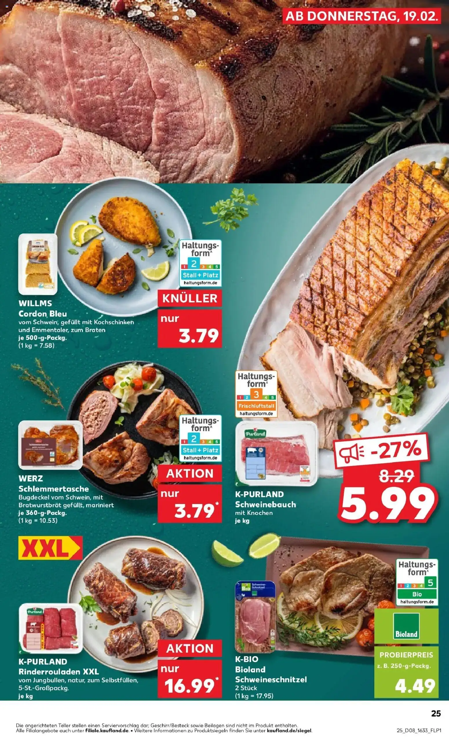 Kaufland prospekt Calw	 – gültig ab 19.02.2026 | Seite: 33 | Produkte: Rinderrouladen, Schweinebauch