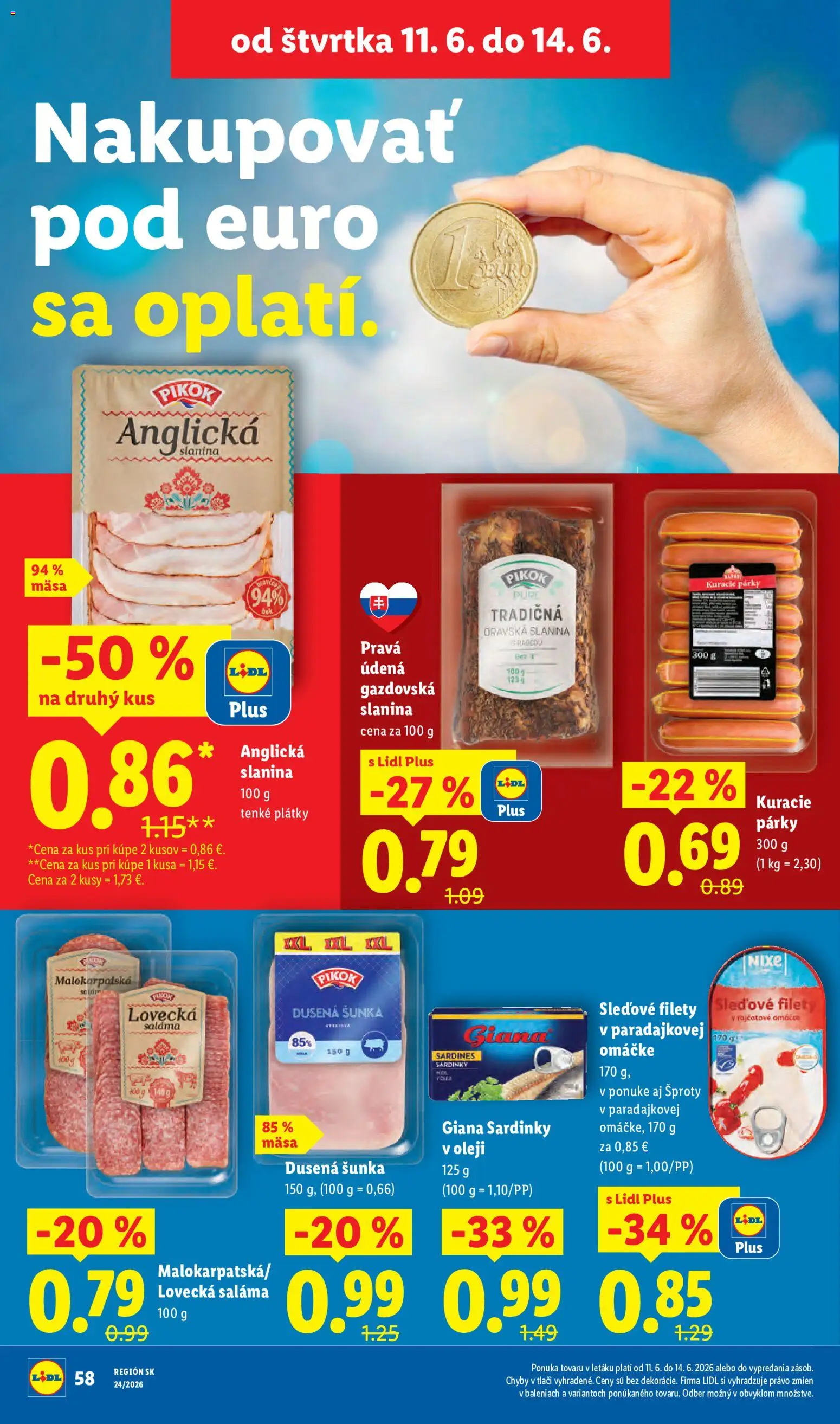 Nové Lidl akcie – leták je platný od 08.06.2026 | Strana: 78 | Produkty: Sardinky, Saláma, Šunka, Párky